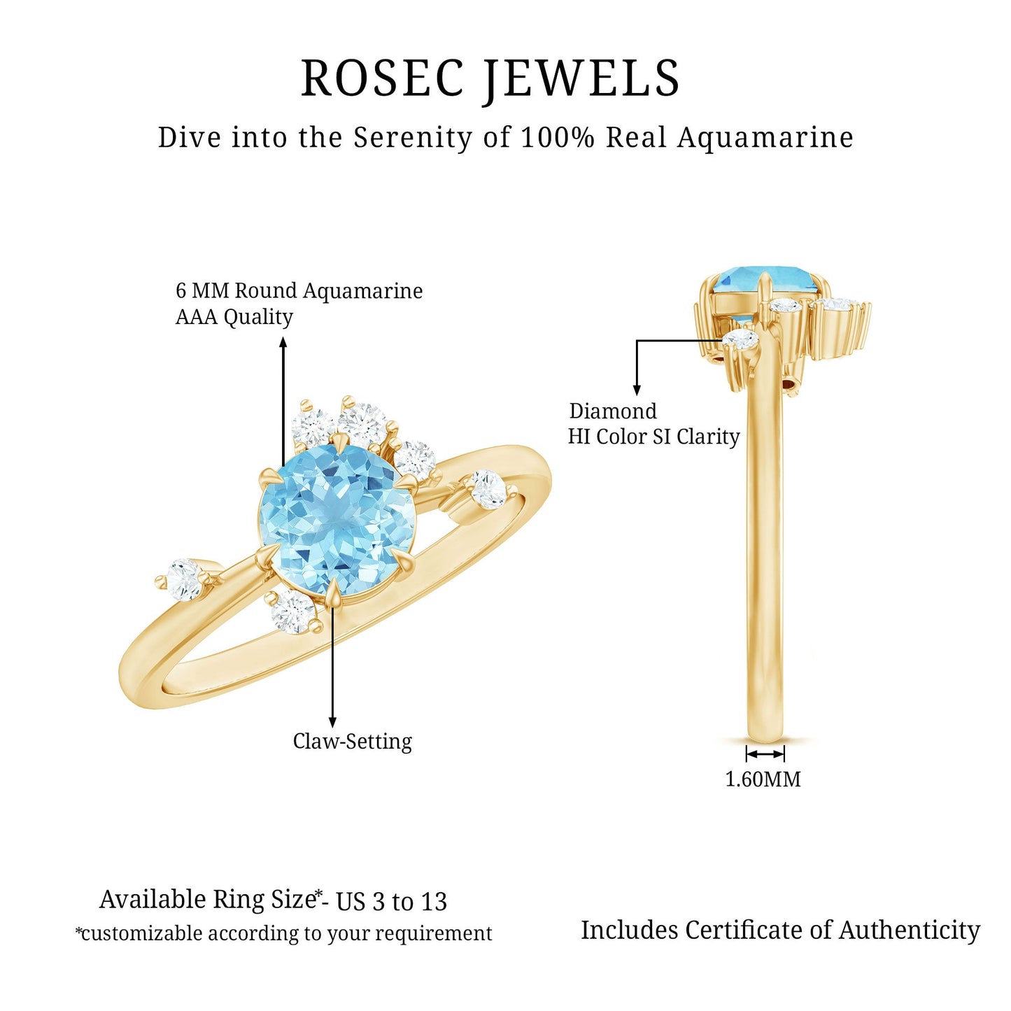 Genuine 0.8 Aquamarine Pre Engagement Ring with Scatter Diamonds