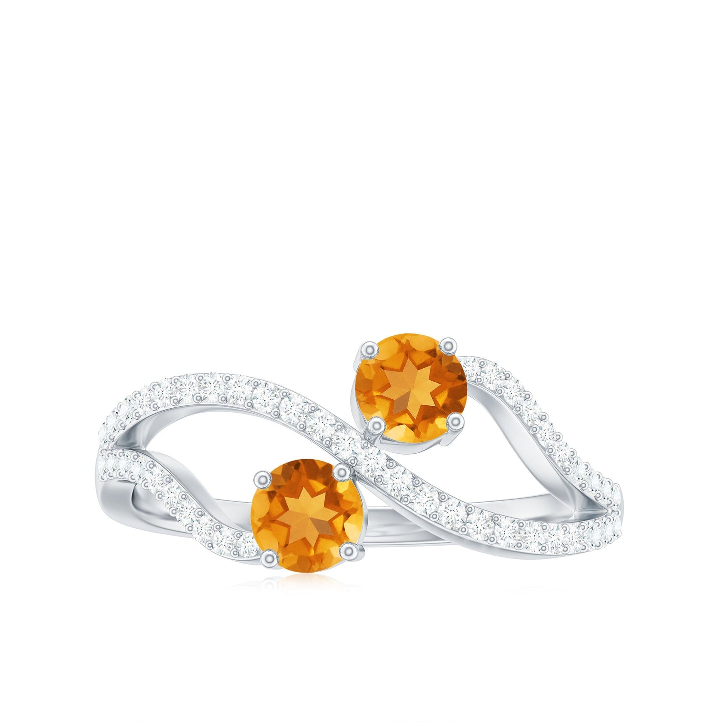 Natural Citrine Toi Et Moi Engagement Ring with Diamond