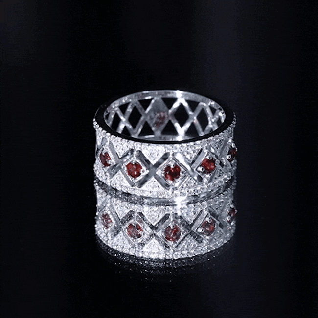 Art Deco Garnet Diamond Thick Wedding Band with Certificate