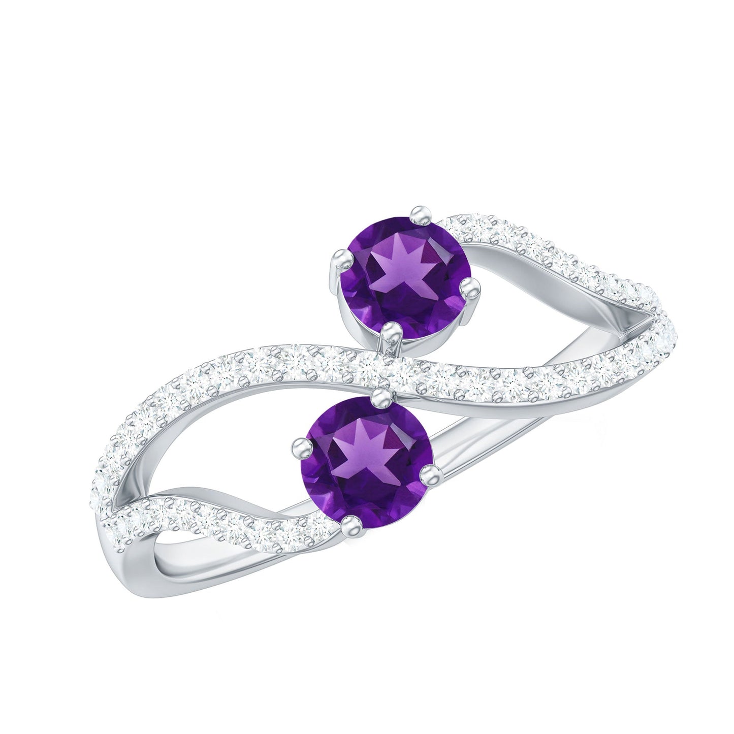 Real Amethyst Toi Et Moi Engagement Ring with Diamond