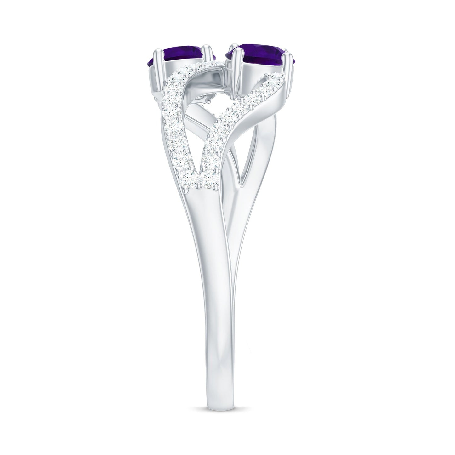 Real Amethyst Toi Et Moi Engagement Ring with Diamond
