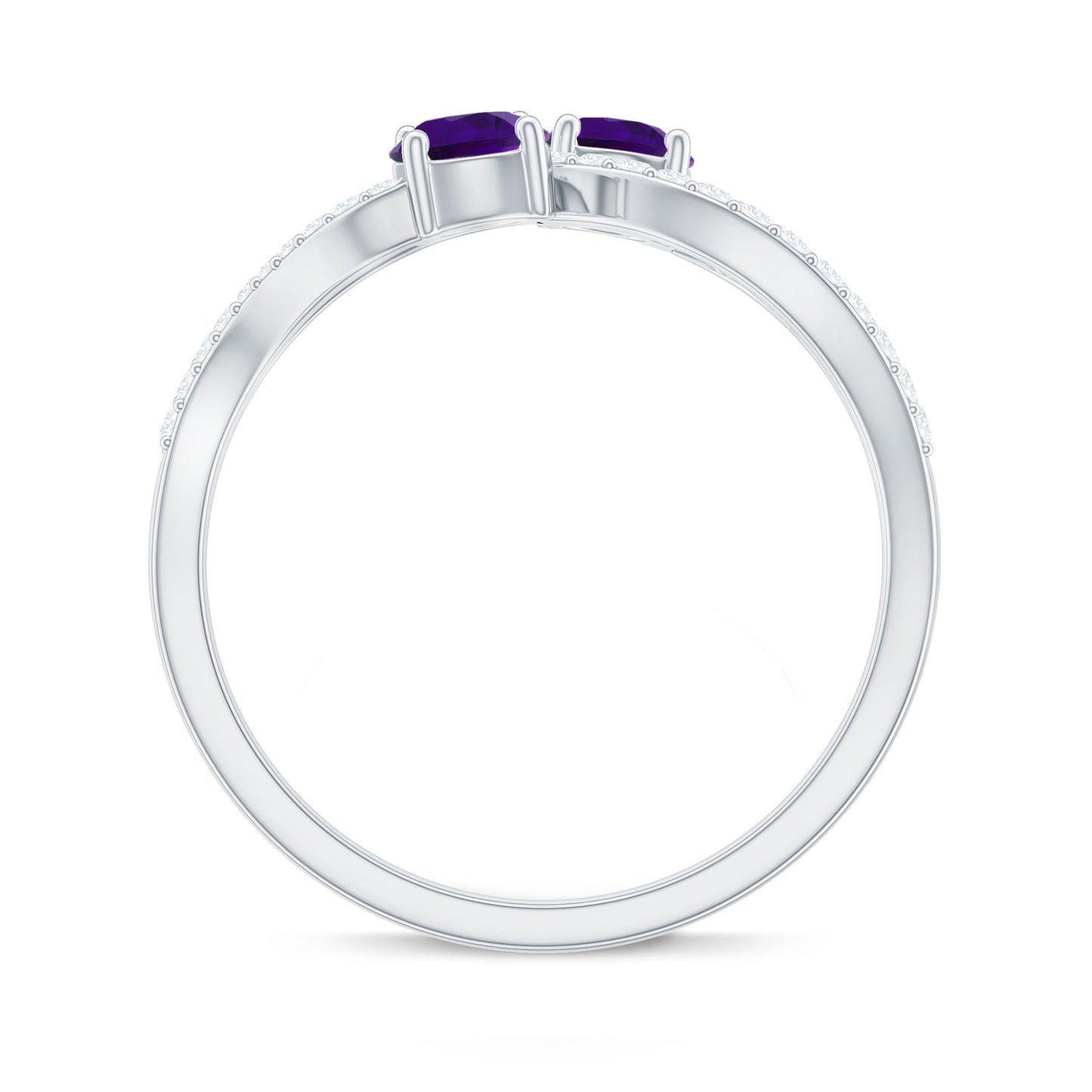 Real Amethyst Toi Et Moi Engagement Ring with Diamond
