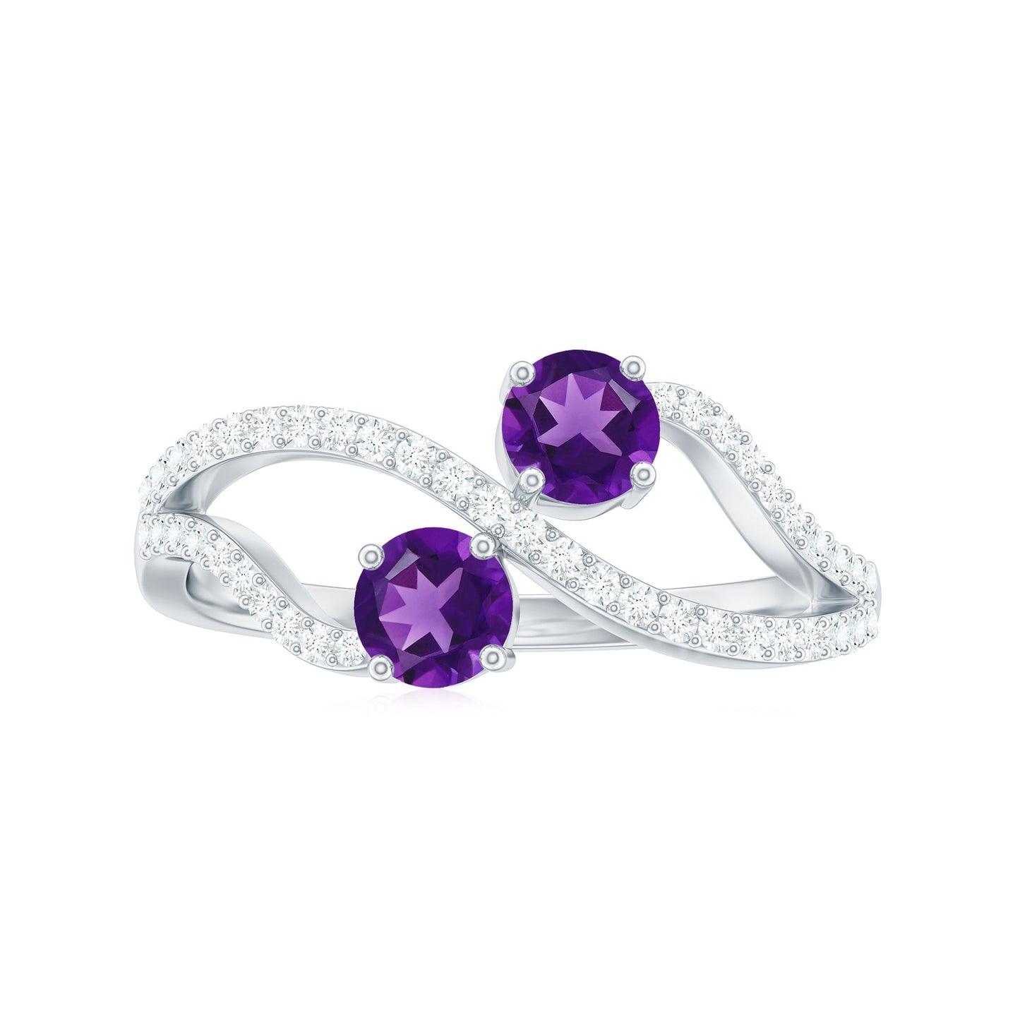 Real Amethyst Toi Et Moi Engagement Ring with Diamond