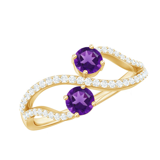 Real Amethyst Toi Et Moi Engagement Ring with Diamond