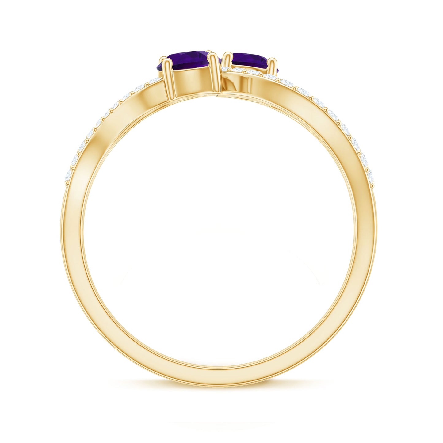 Real Amethyst Toi Et Moi Engagement Ring with Diamond