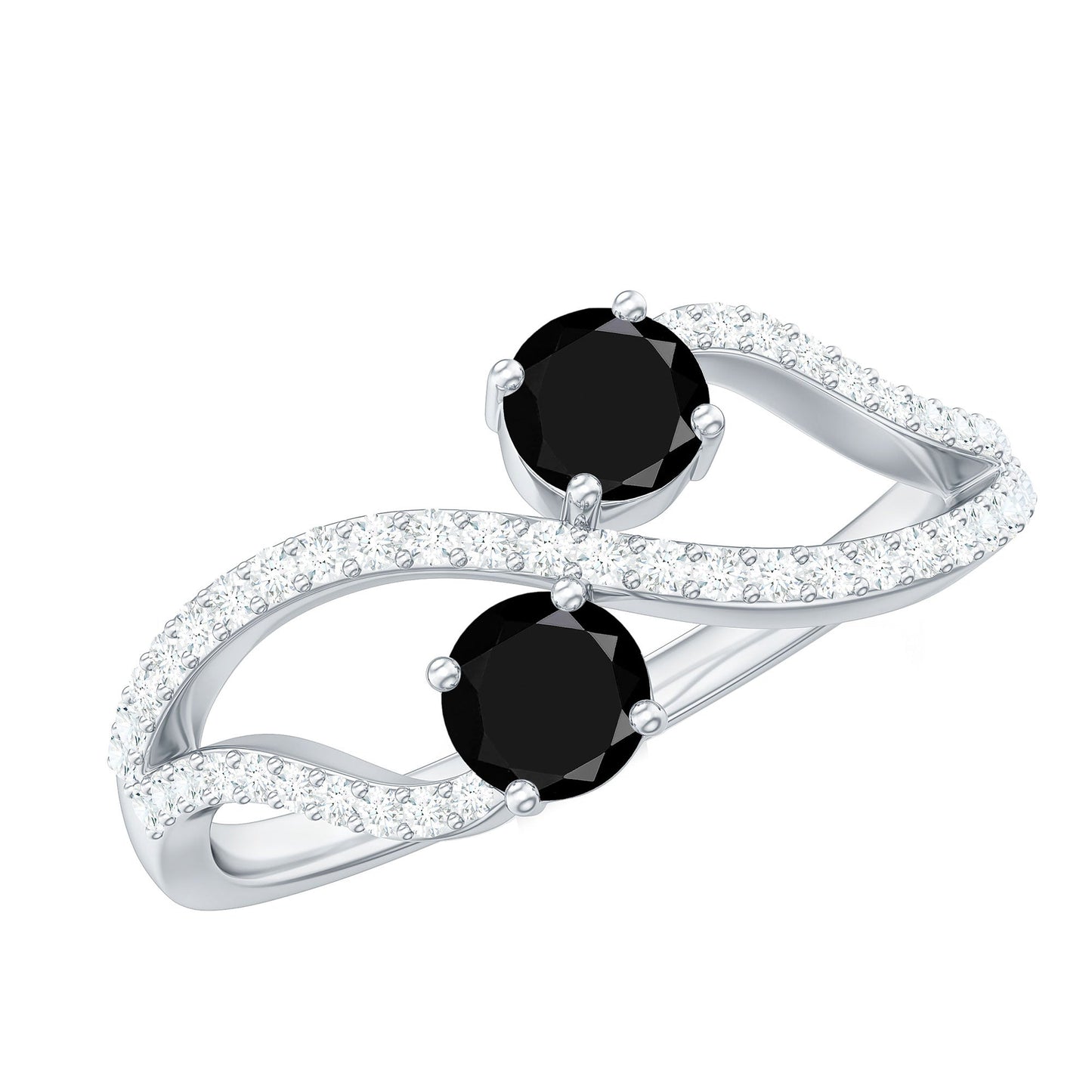 Natural Black Spinel 2 Promise Ring with Diamond