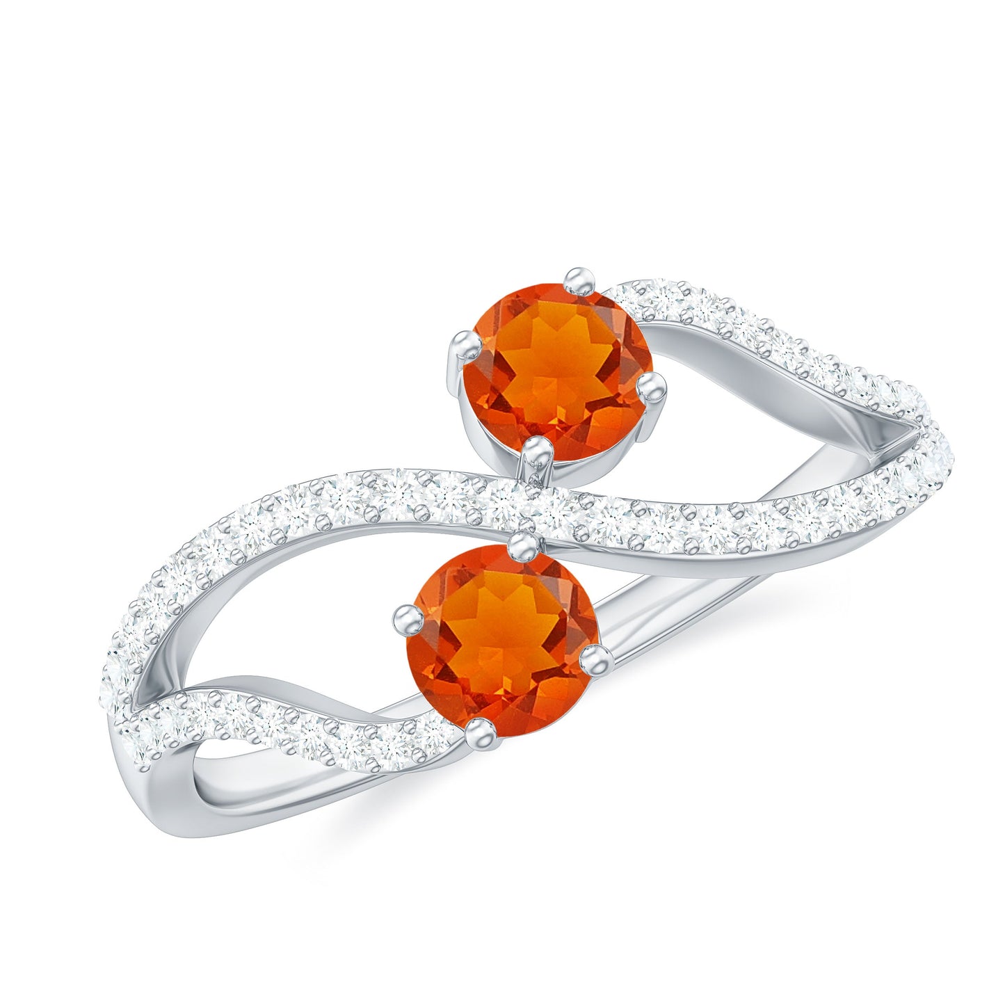 Fire Opal and Diamond Two Stone Cocktail Engagement Ring