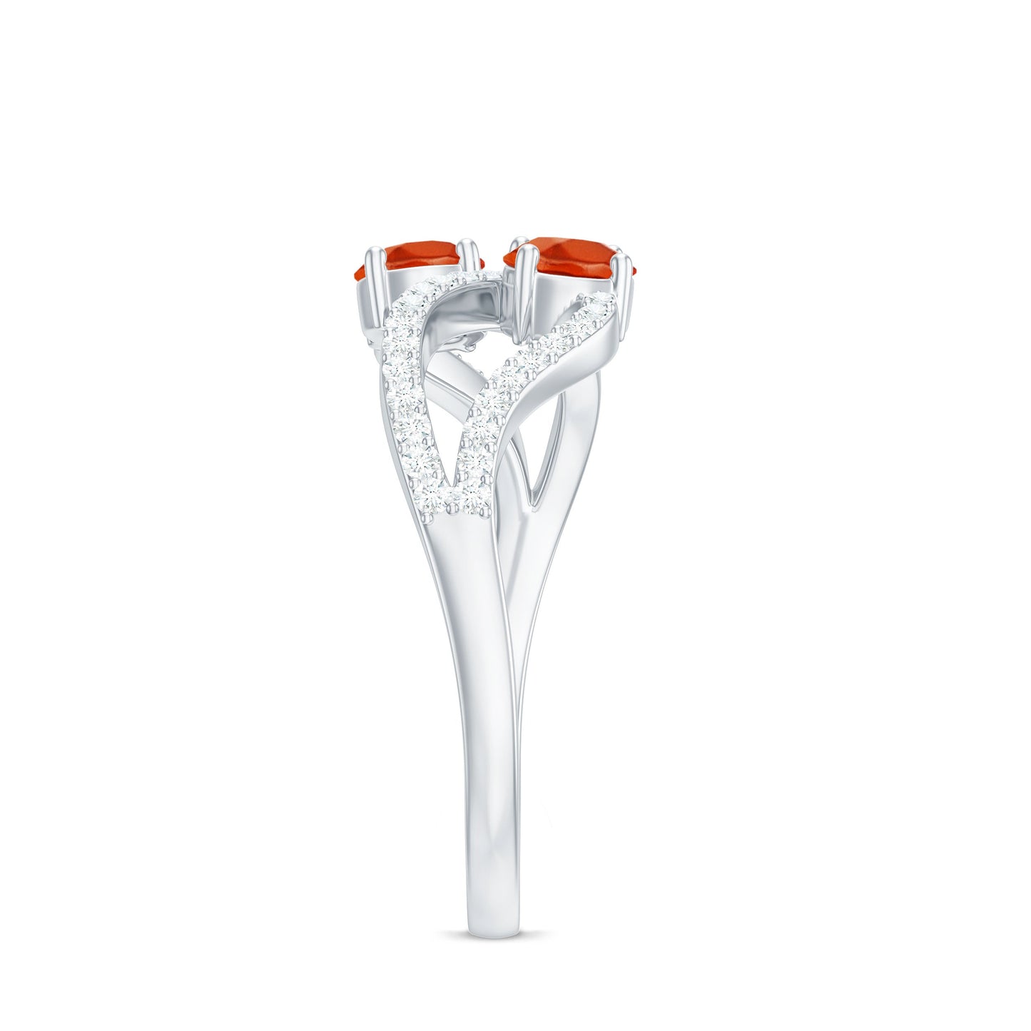Fire Opal and Diamond Two Stone Cocktail Engagement Ring