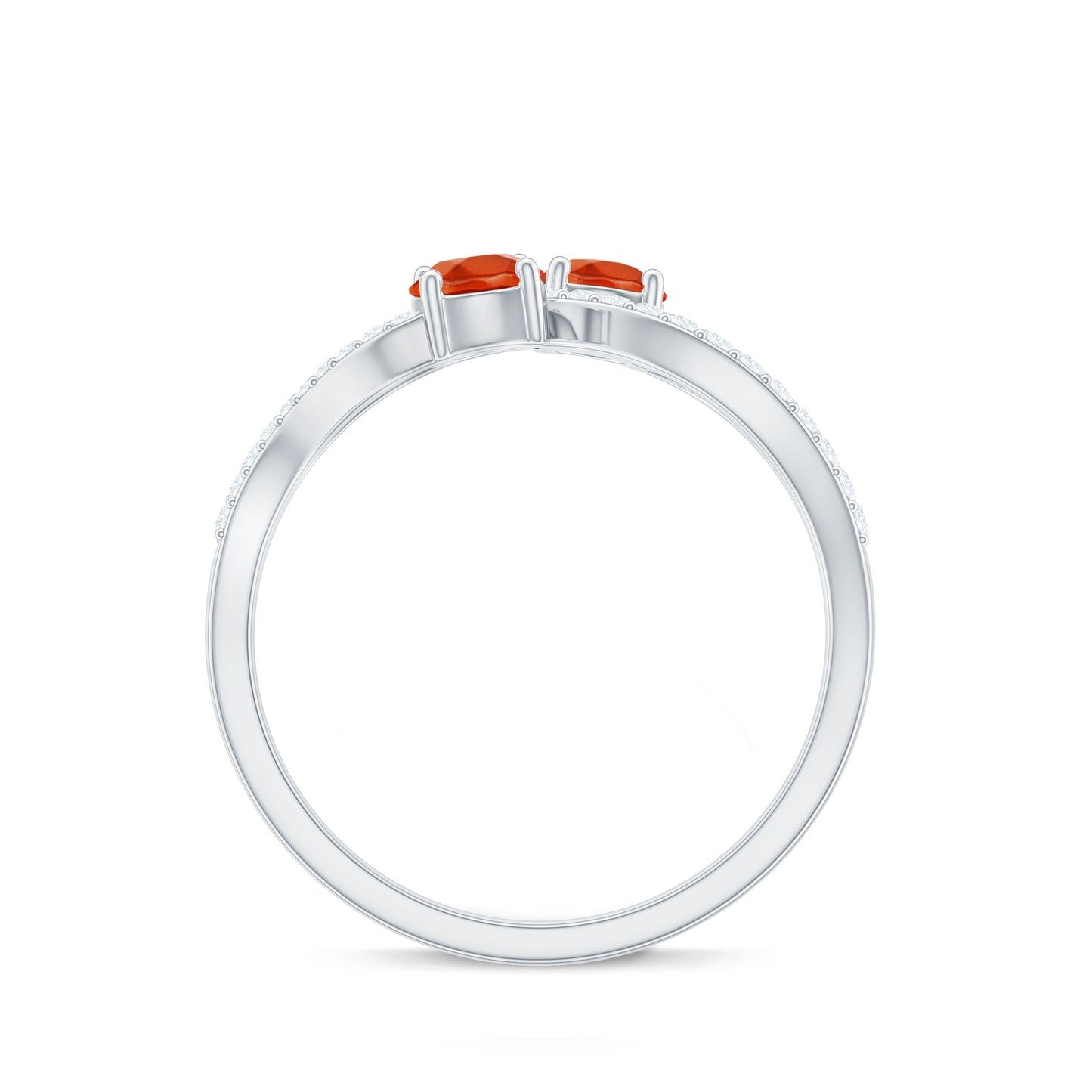 Fire Opal and Diamond Two Stone Cocktail Engagement Ring