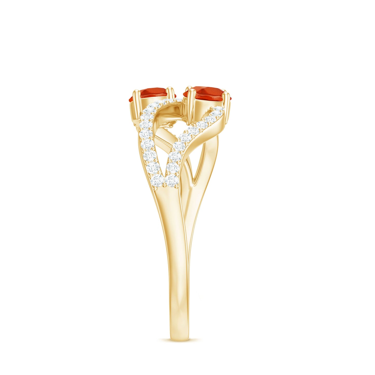 Fire Opal and Diamond Two Stone Cocktail Engagement Ring