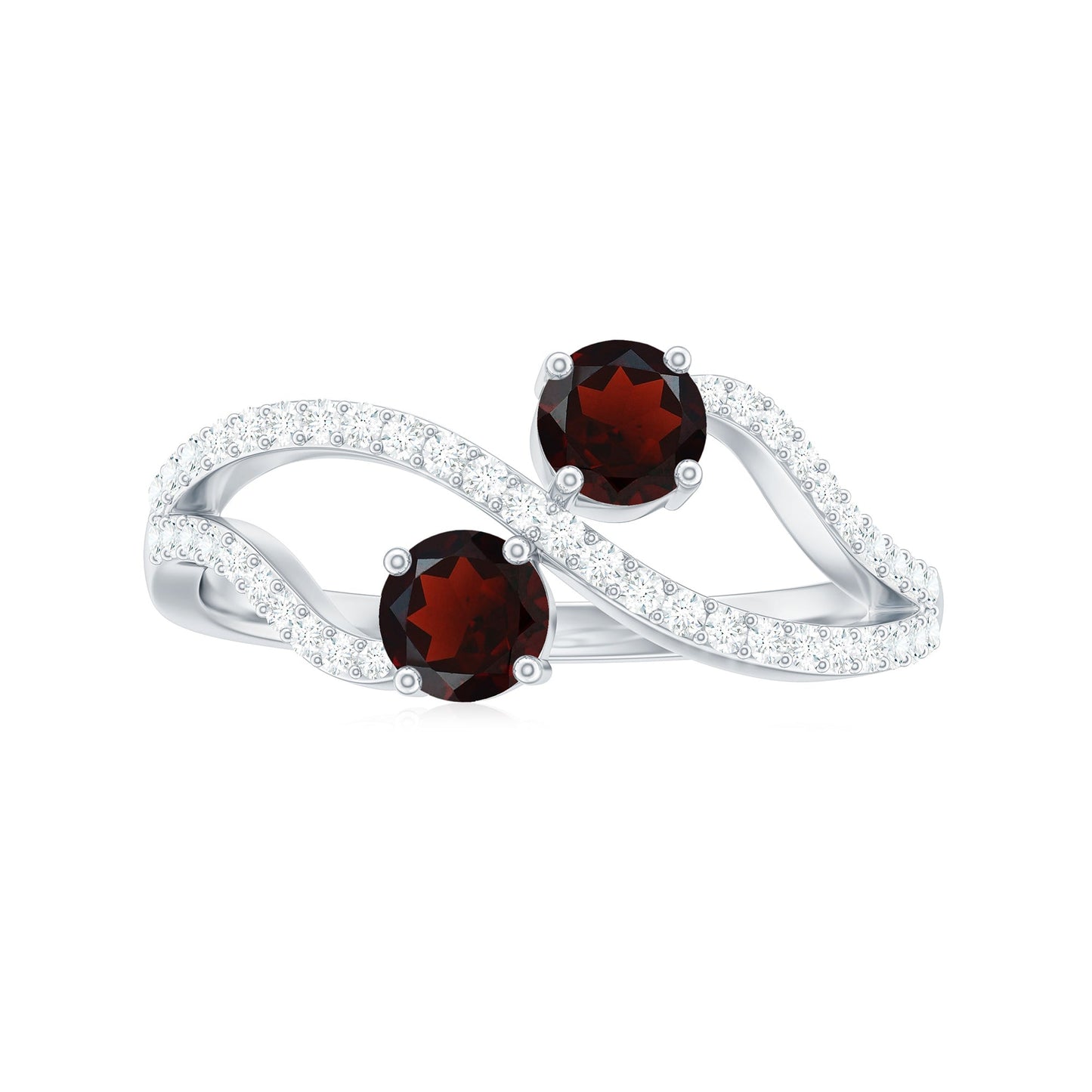 Natural Garnet 2 Stone Engagement Ring with Diamond