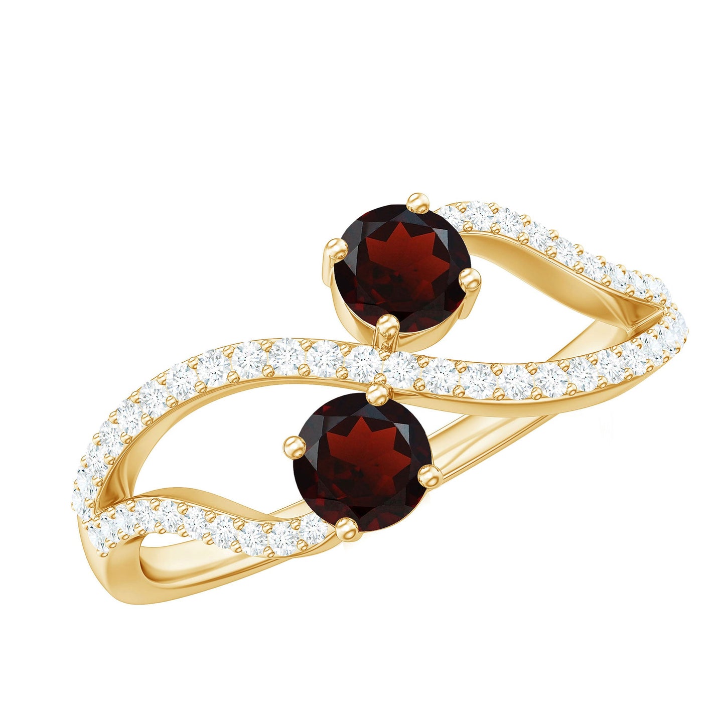 Natural Garnet 2 Stone Engagement Ring with Diamond
