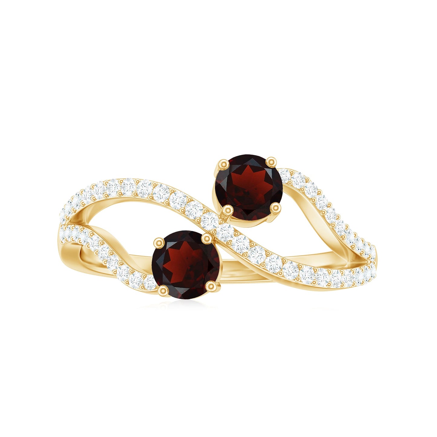Natural Garnet 2 Stone Engagement Ring with Diamond