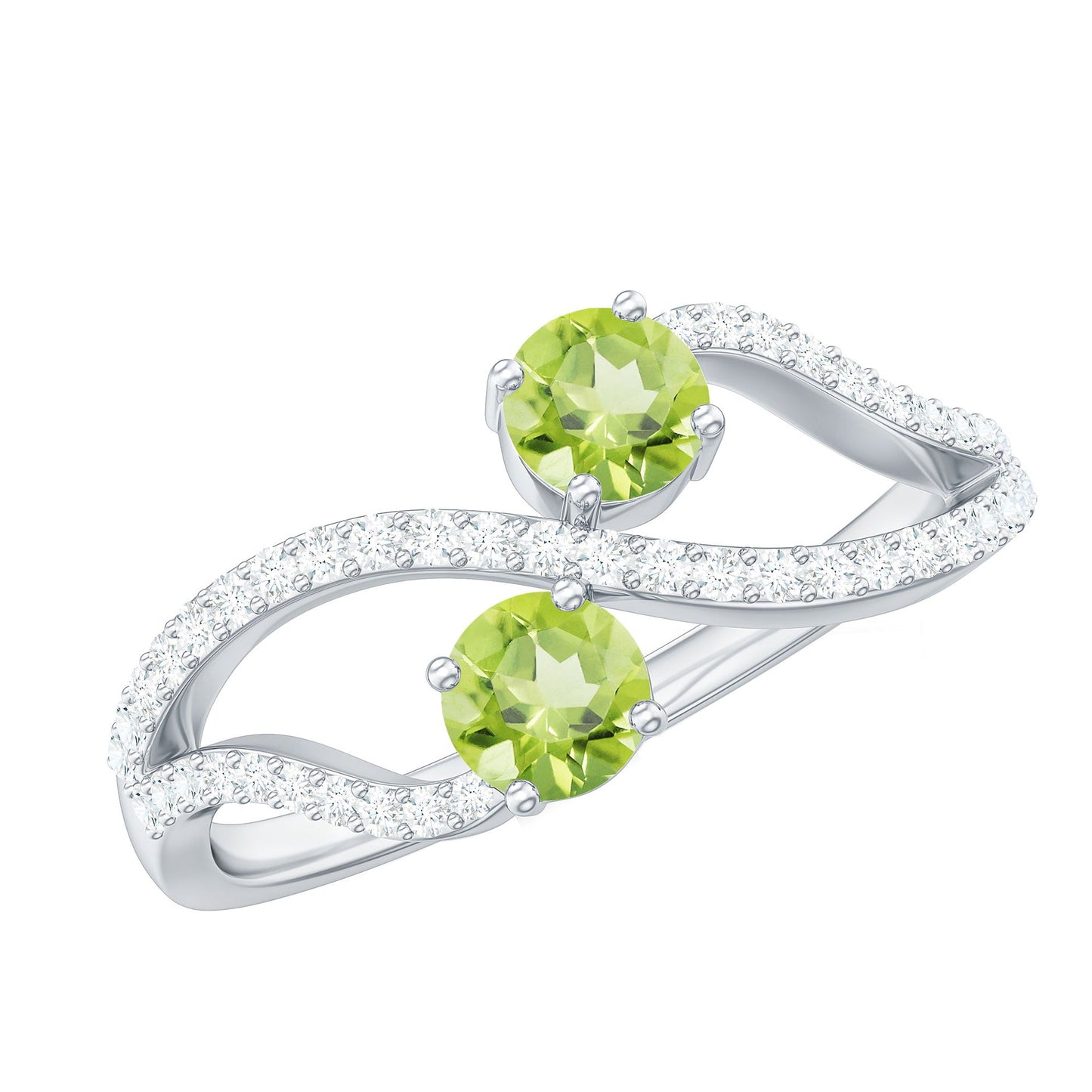 Natural Peridot Toi Et Moi Ring with Diamond Infinity Shank