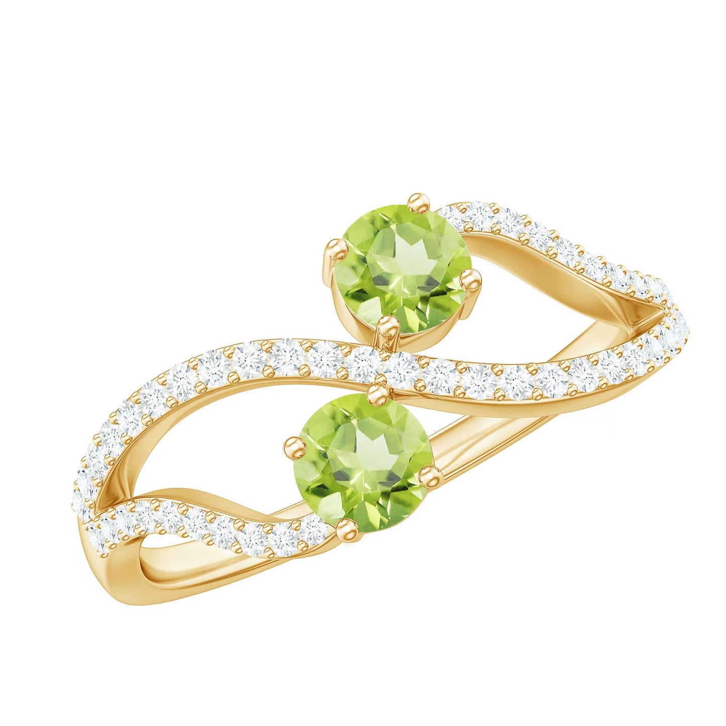 Natural Peridot Toi Et Moi Ring with Diamond Infinity Shank