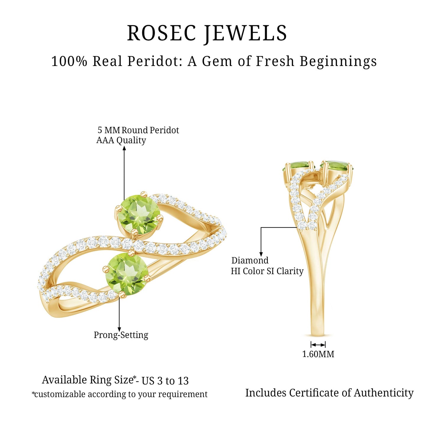 Natural Peridot Toi Et Moi Ring with Diamond Infinity Shank