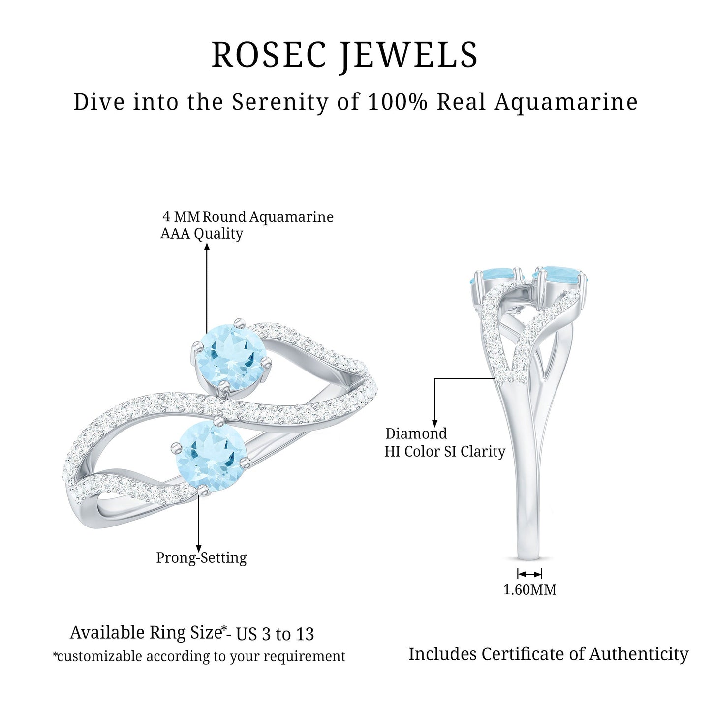 2 Stone Aquamarine and Diamond Infinity Promise Ring for Women