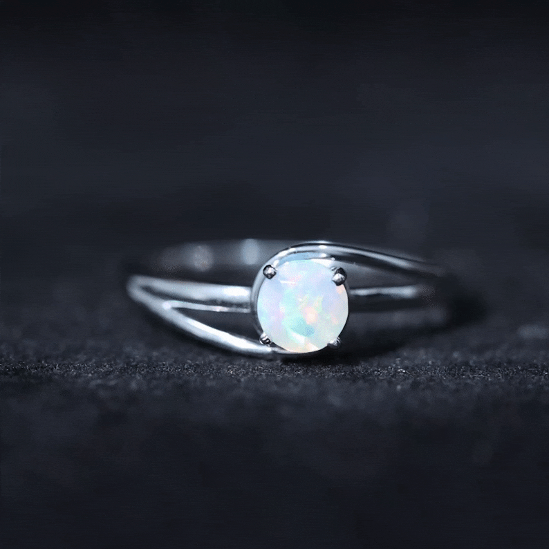 Natural Ethiopian Opal Solitaire Ring with Bypass Shank