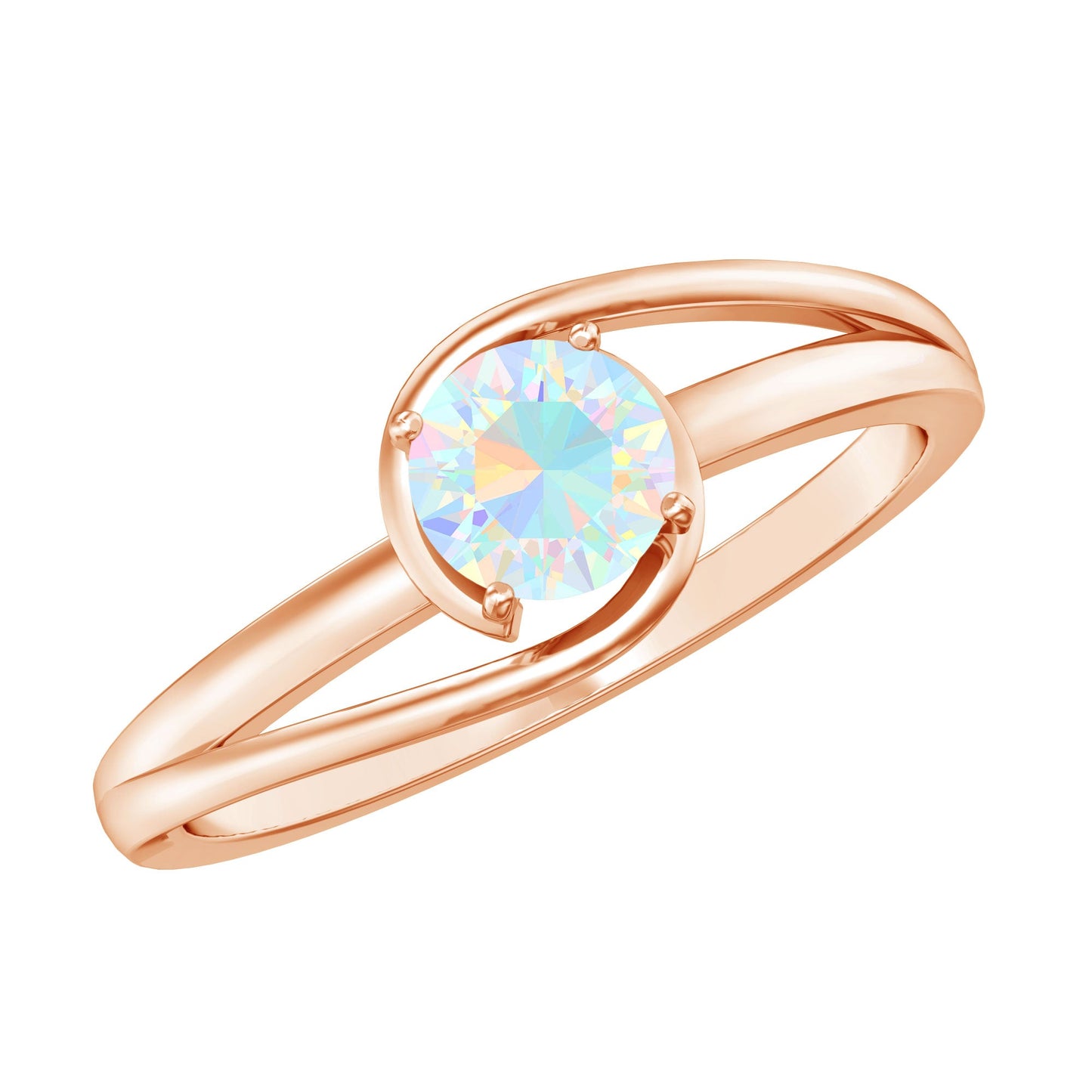 Natural Ethiopian Opal Solitaire Ring with Bypass Shank