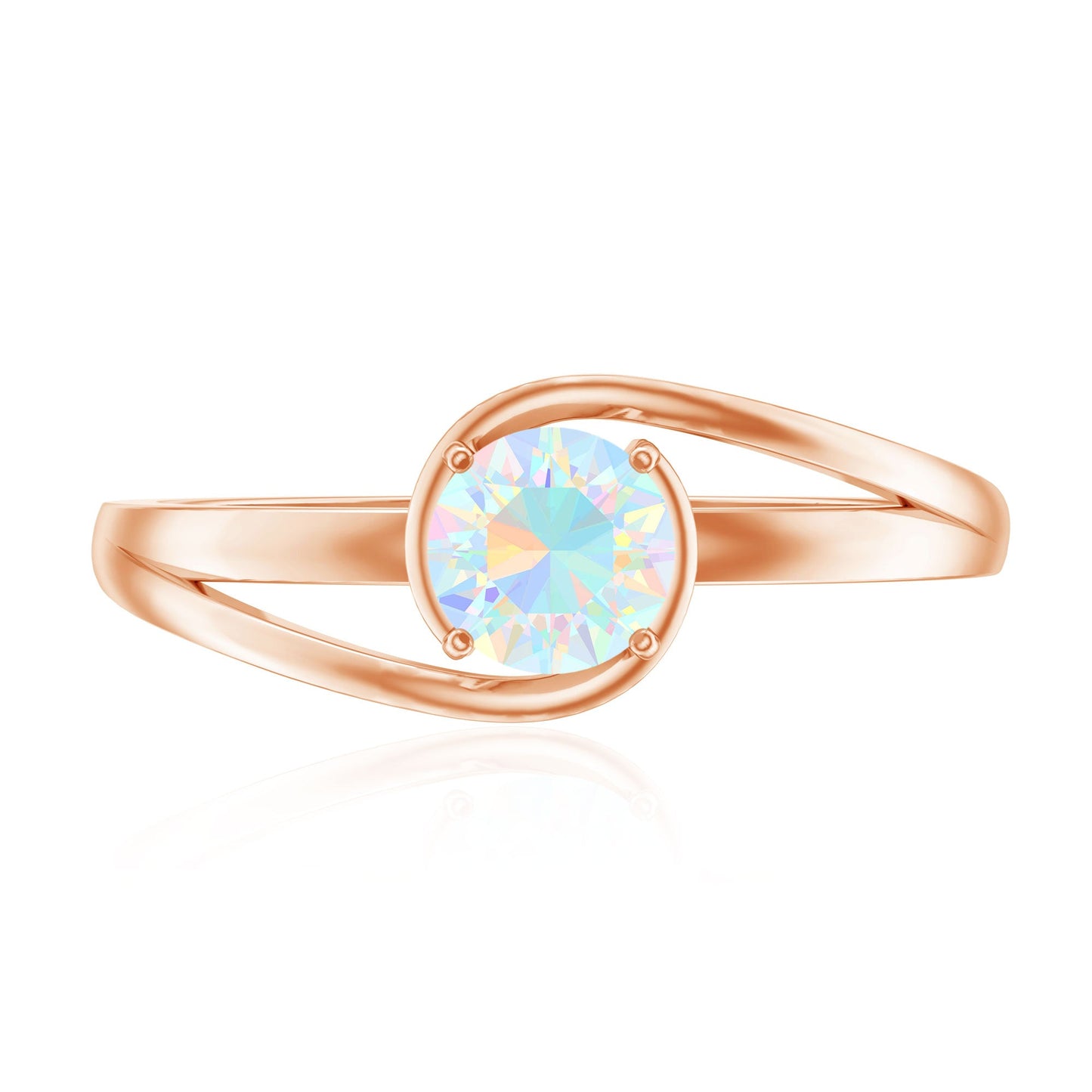 Natural Ethiopian Opal Solitaire Ring with Bypass Shank