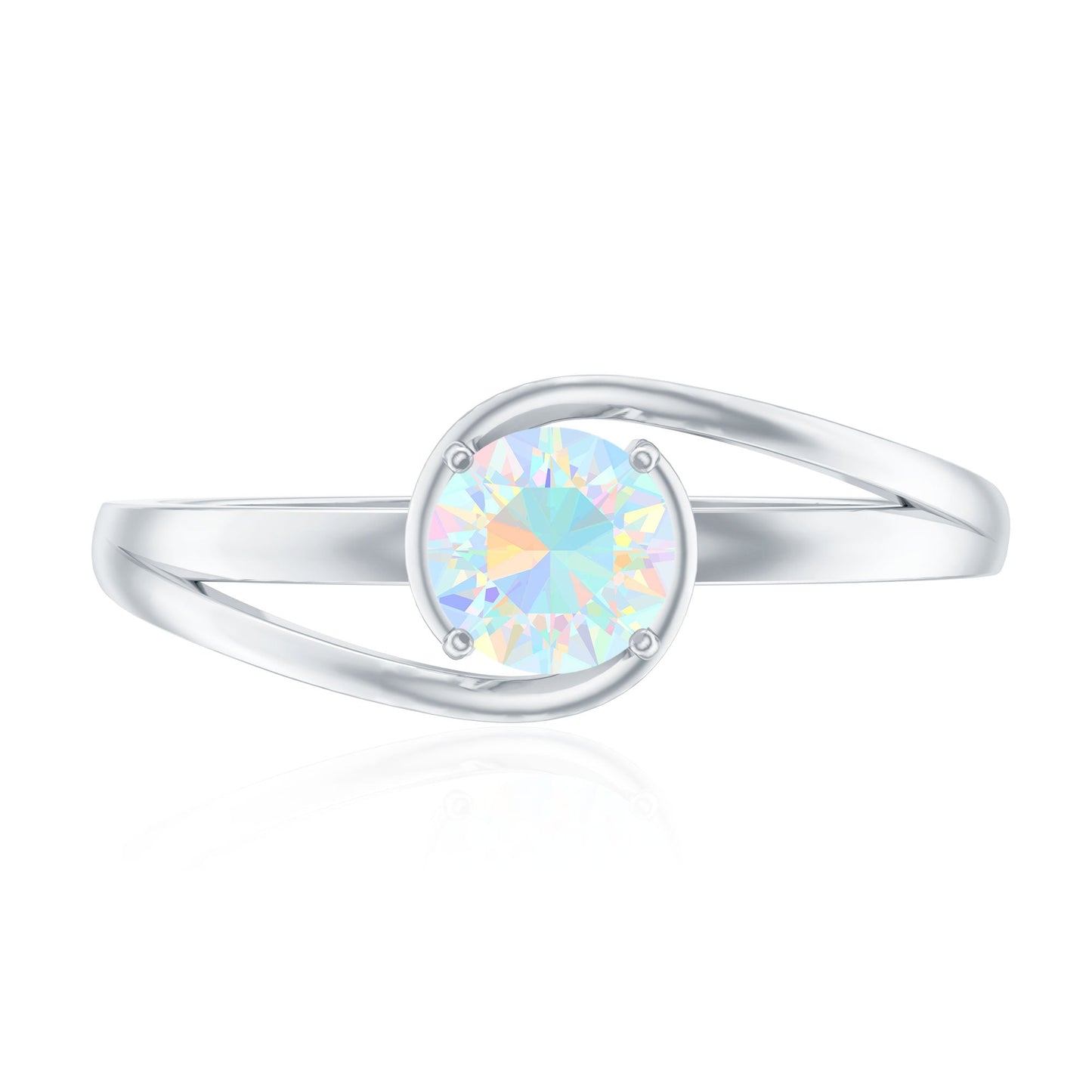 Natural Ethiopian Opal Solitaire Ring with Bypass Shank