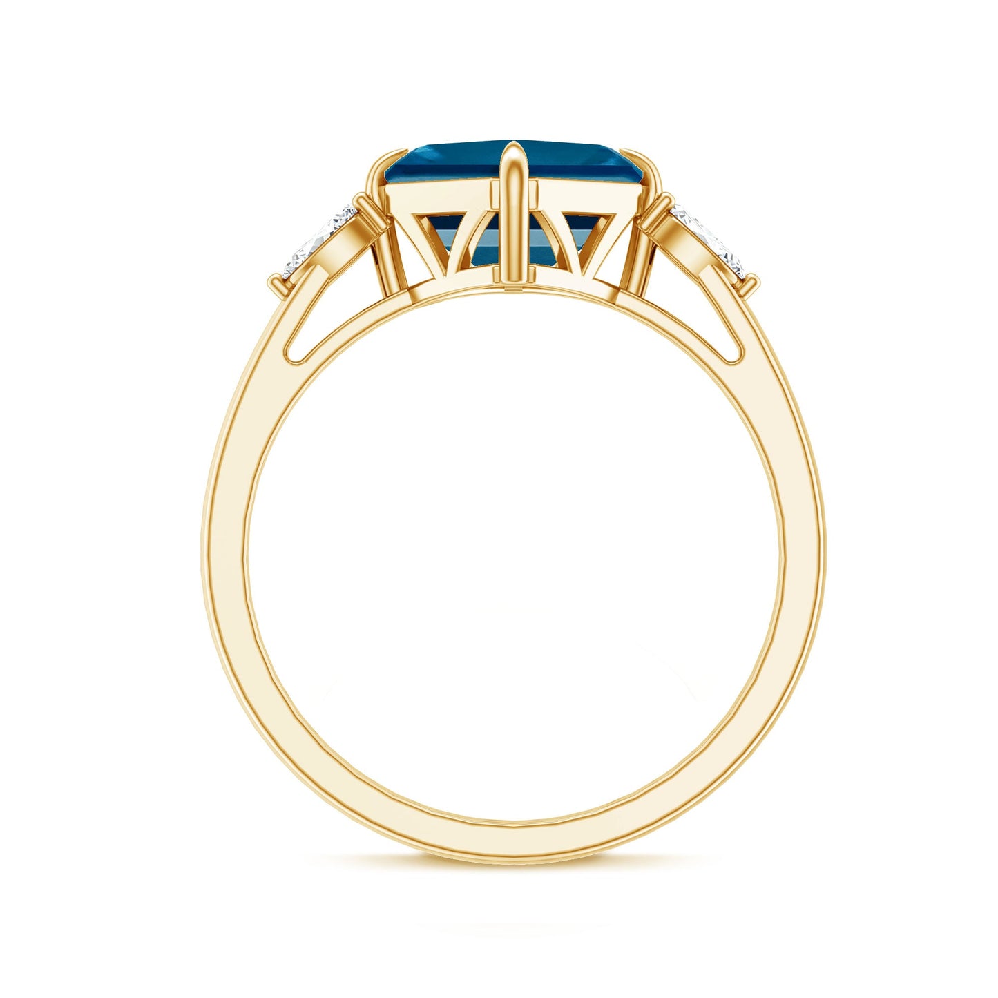 3 Carat Asscher Cut London Blue Topaz Diagonal Solitaire Ring with Marquise Diamond