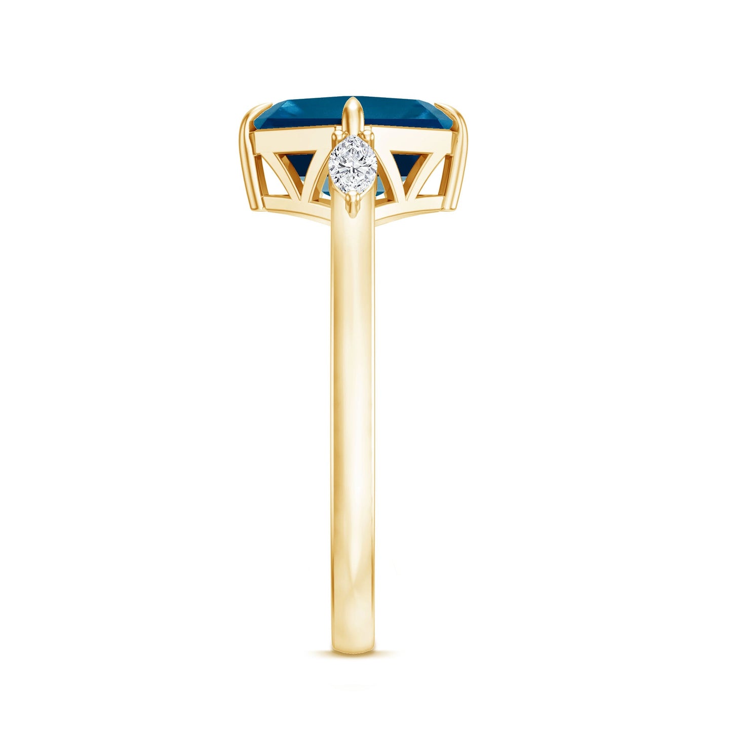 3 Carat Asscher Cut London Blue Topaz Diagonal Solitaire Ring with Marquise Diamond