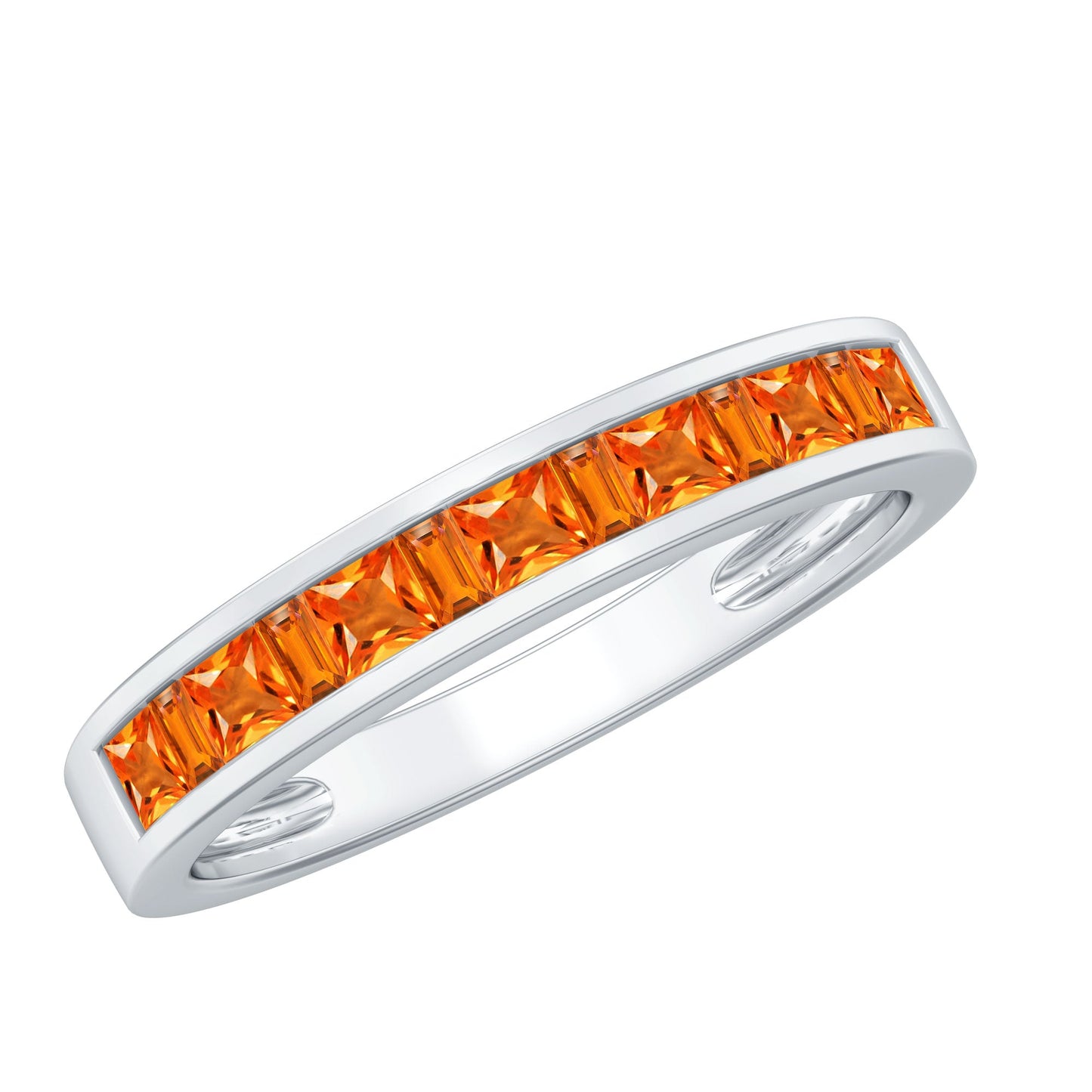 Princess Cut Lab Grown Orange Sapphire Half Eternity Band in Channel Set