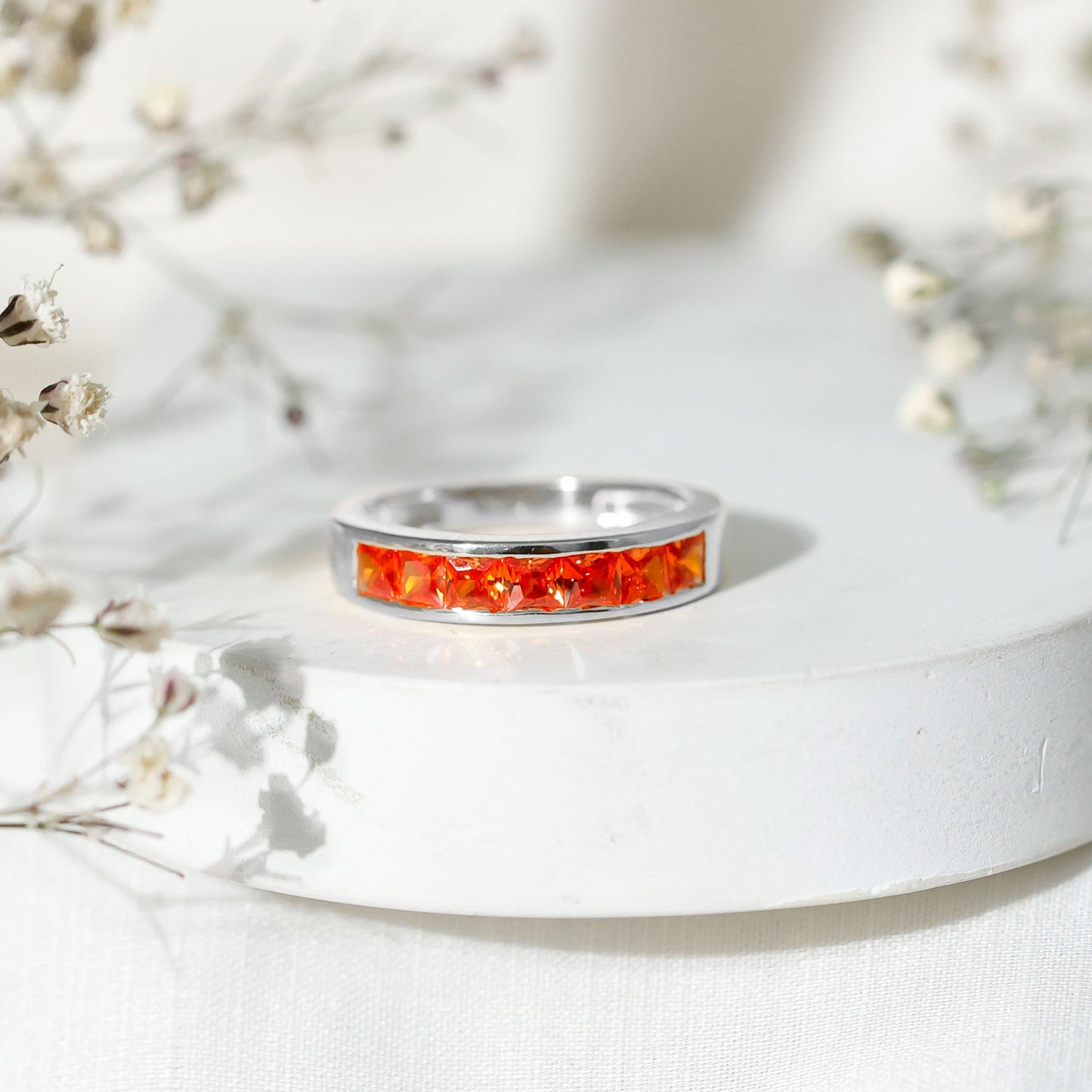 Princess Cut Lab Grown Orange Sapphire Half Eternity Band in Channel Set