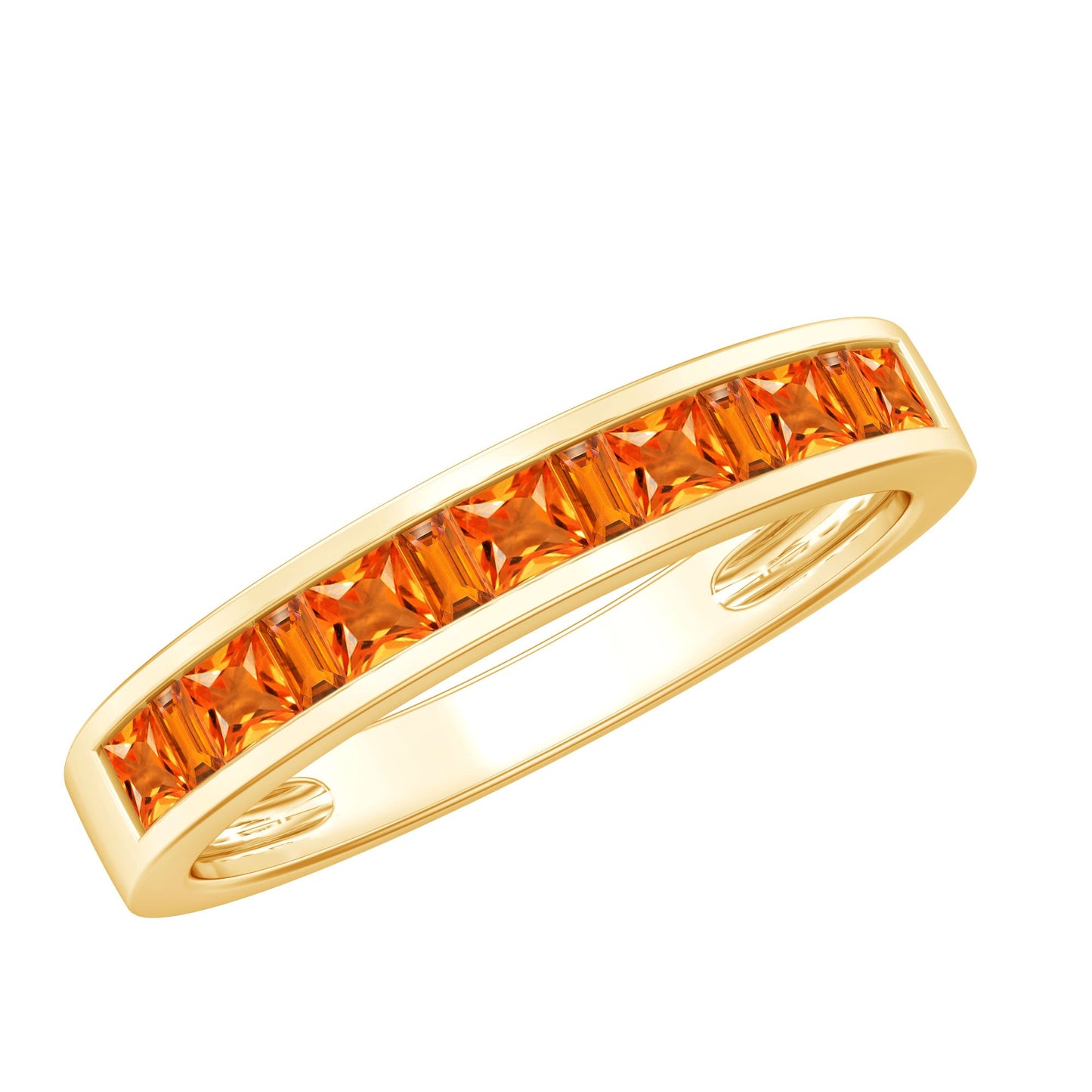 Princess Cut Lab Grown Orange Sapphire Half Eternity Band in Channel Set