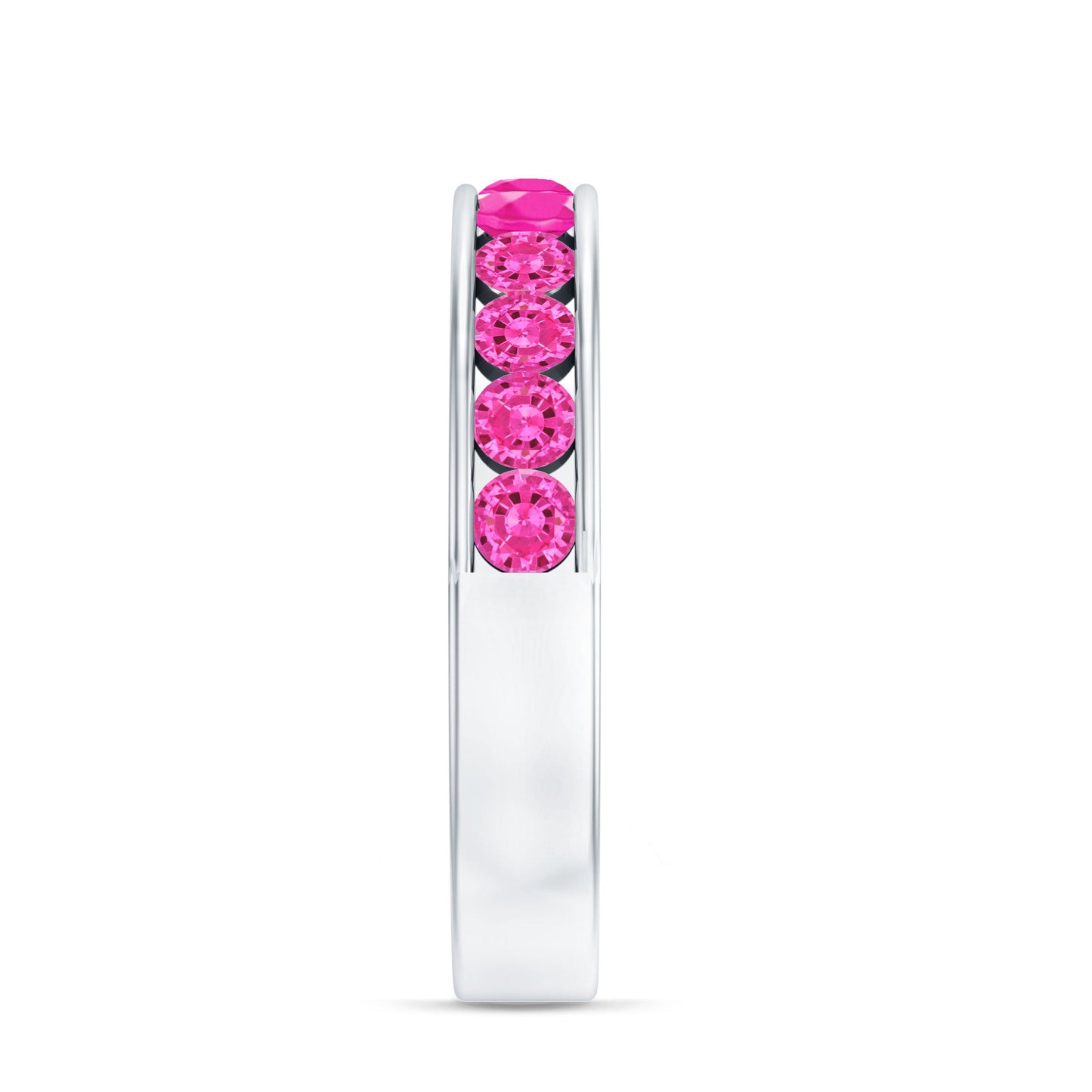 Round Lab Created Pink Sapphire Half Eternity Band in Channel Setting