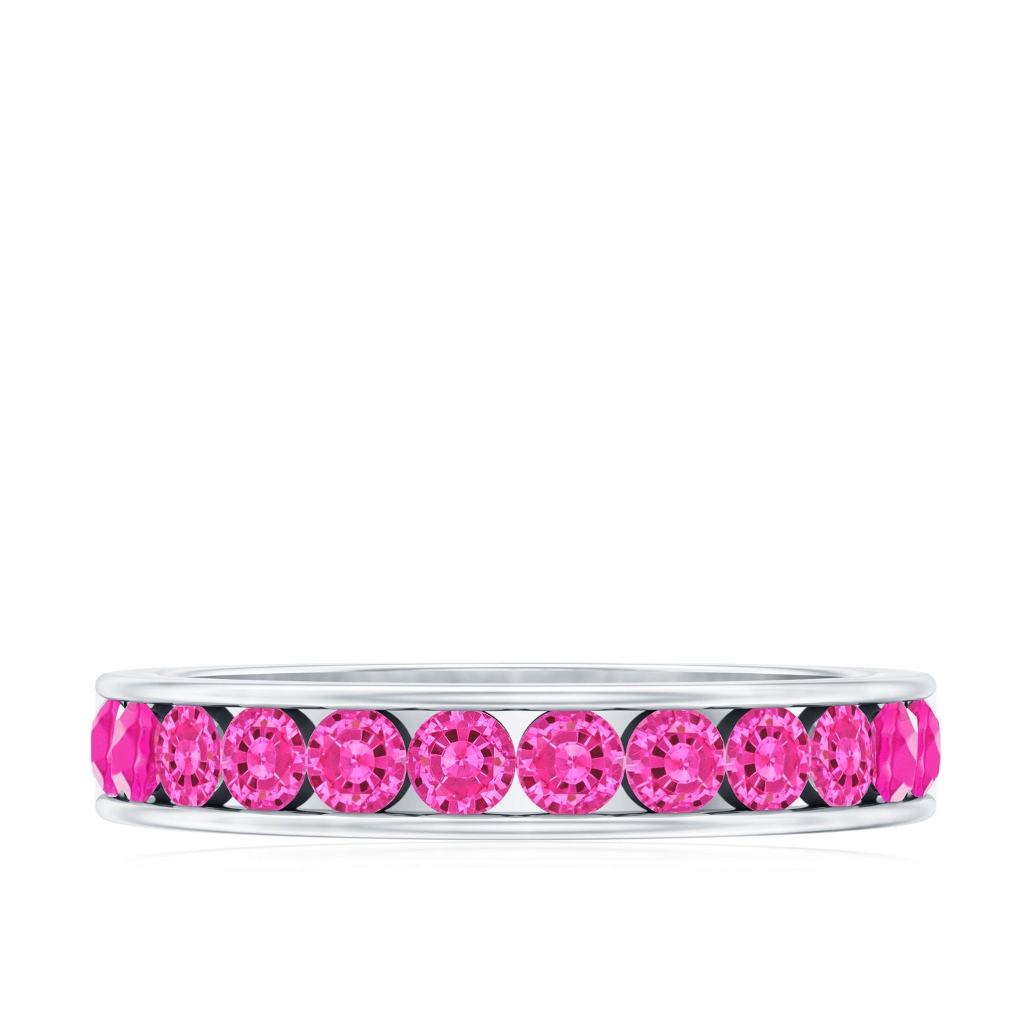 Round Lab Created Pink Sapphire Half Eternity Band in Channel Setting