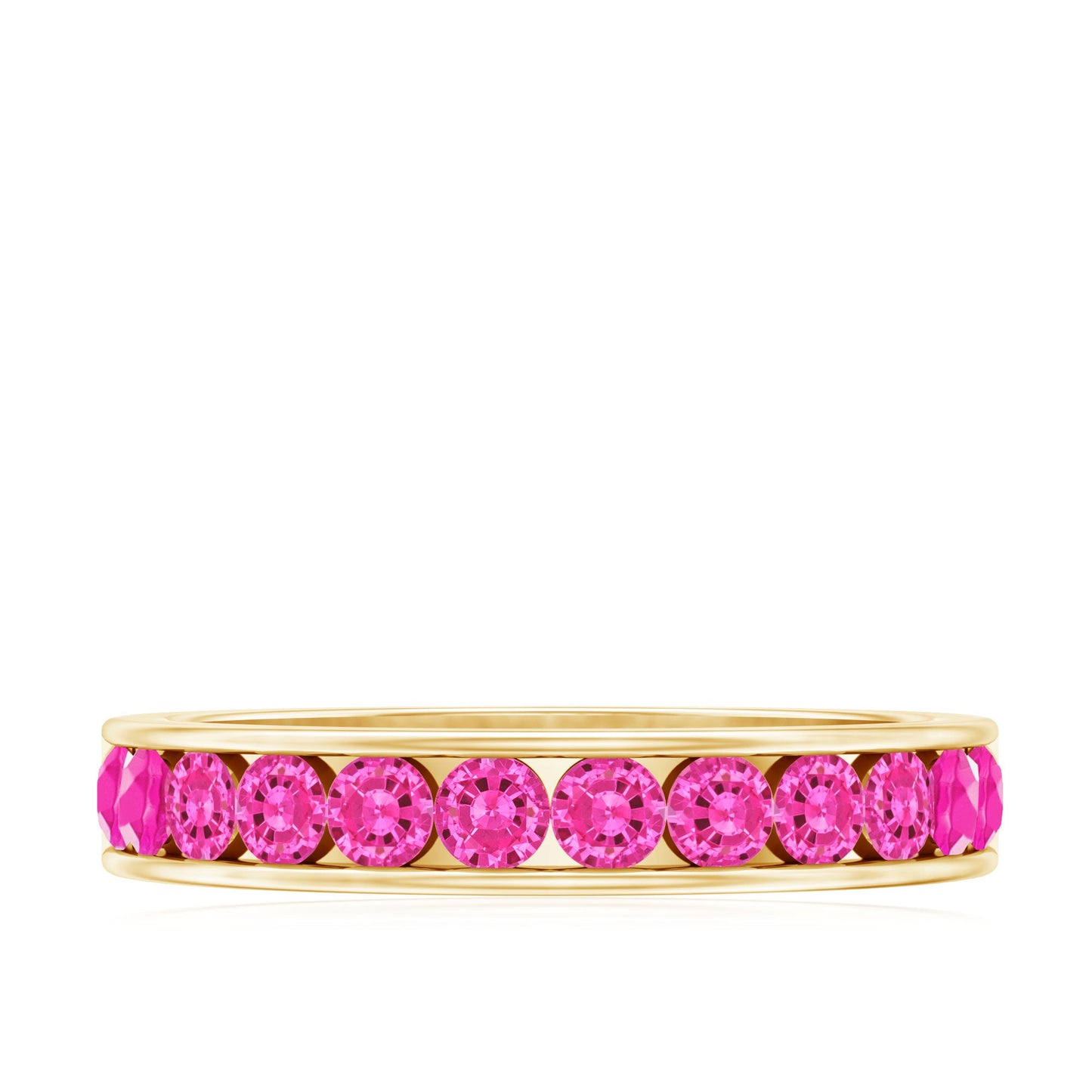 Round Lab Created Pink Sapphire Half Eternity Band in Channel Setting