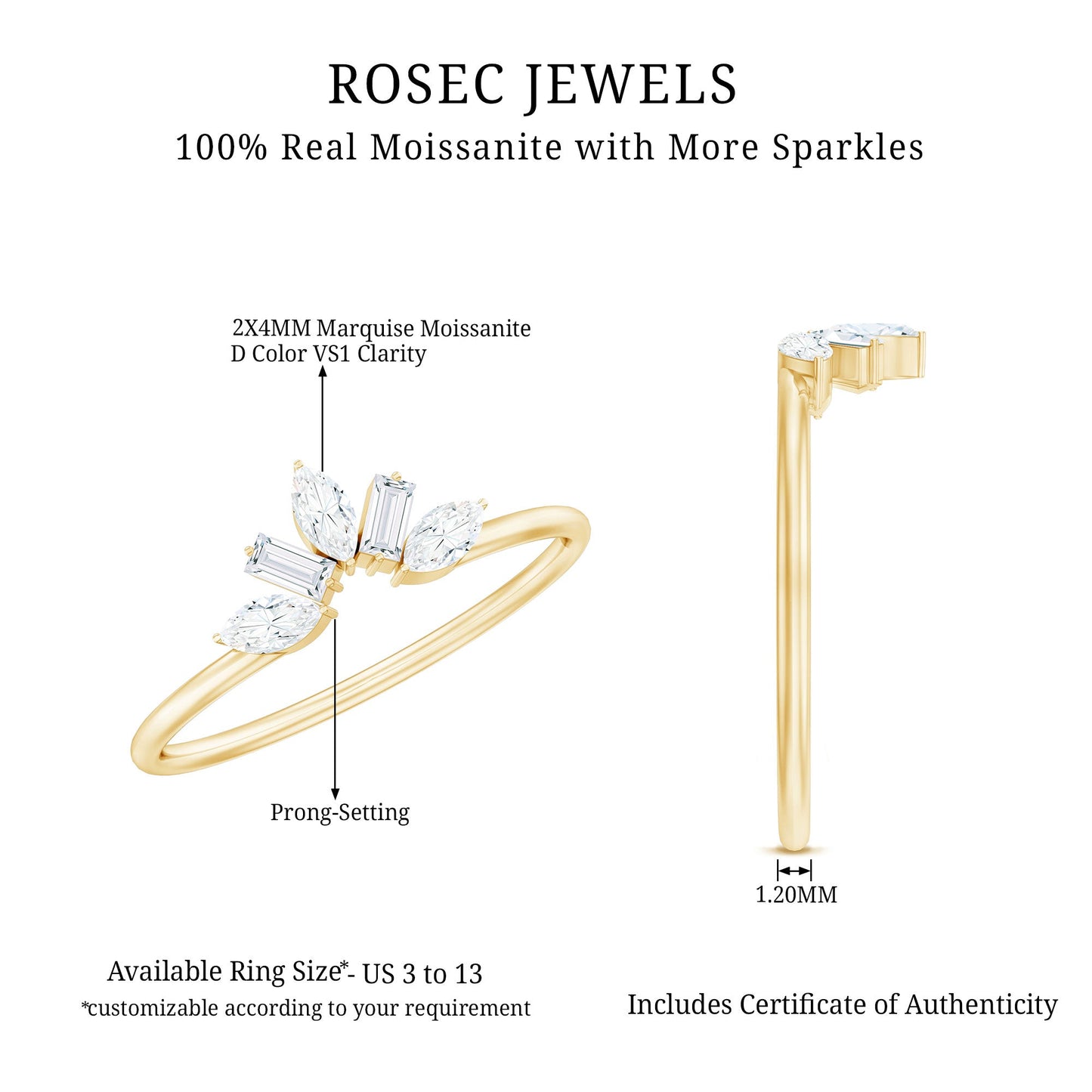 Marquise and Baguette Moissanite Enhancer Ring