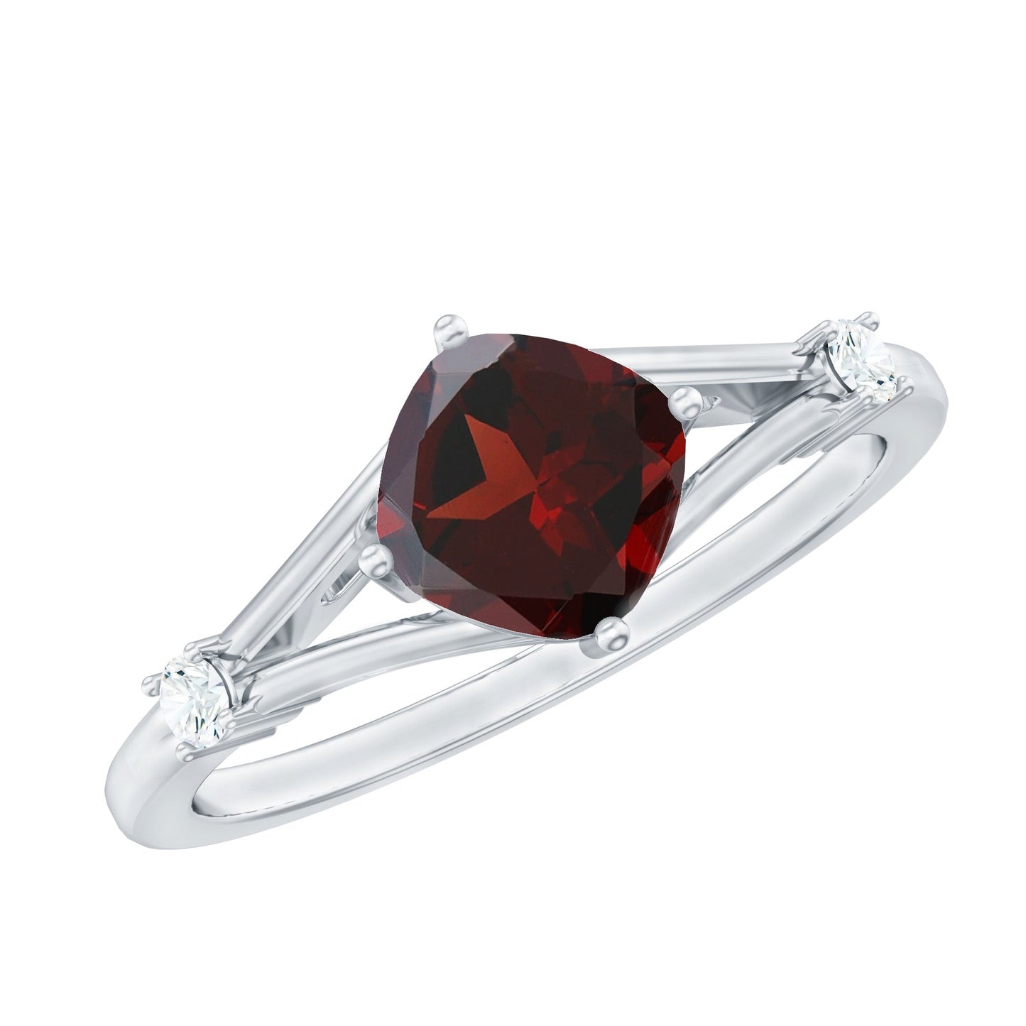 3.2 Carat Genuine Garnet Diamond Cushion Cut Engagement Ring with Split Shank