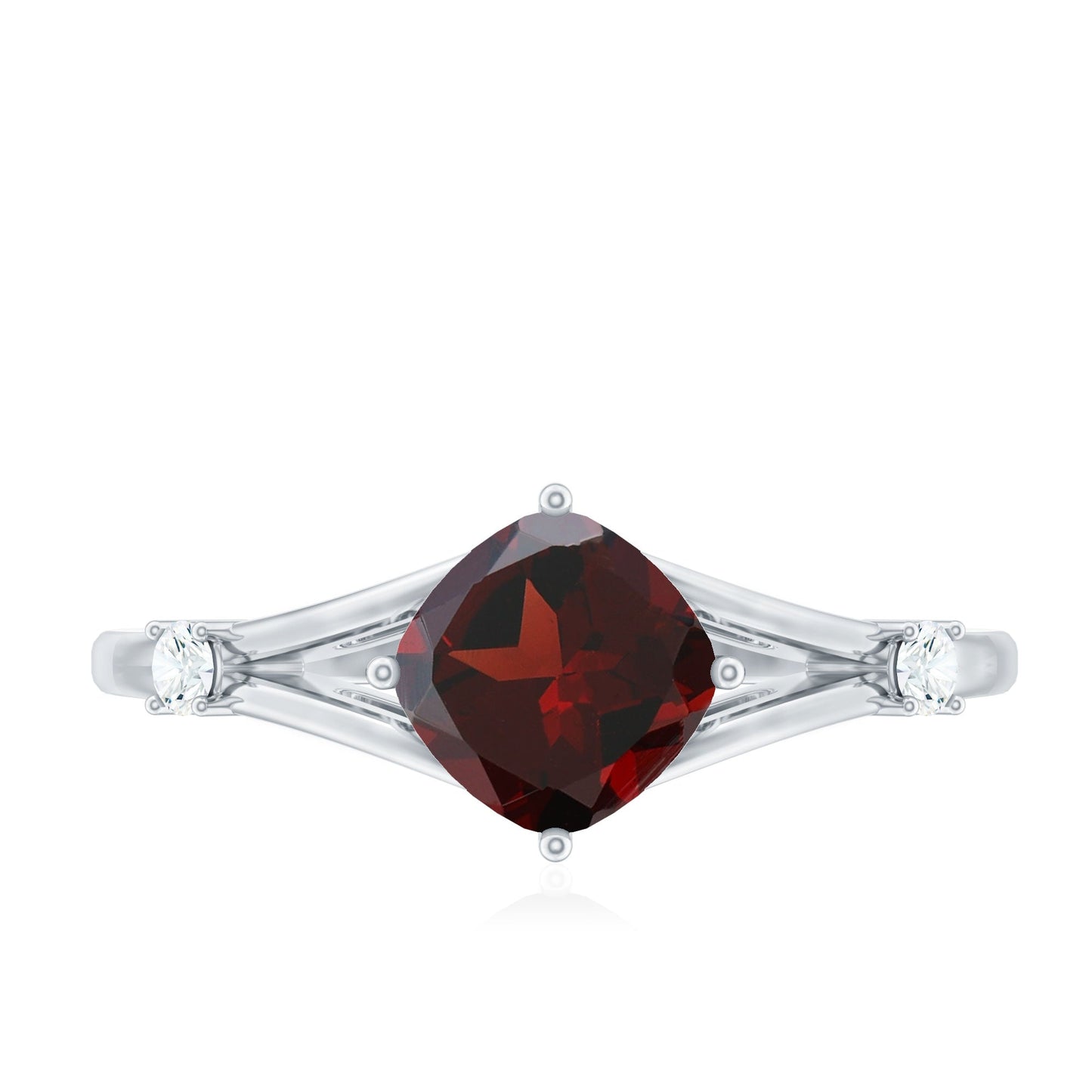 3.2 Carat Genuine Garnet Diamond Cushion Cut Engagement Ring with Split Shank