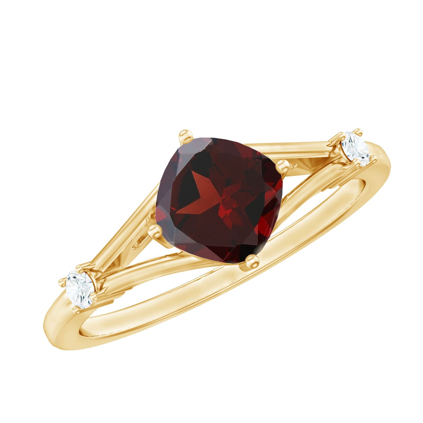 3.2 Carat Genuine Garnet Diamond Cushion Cut Engagement Ring with Split Shank