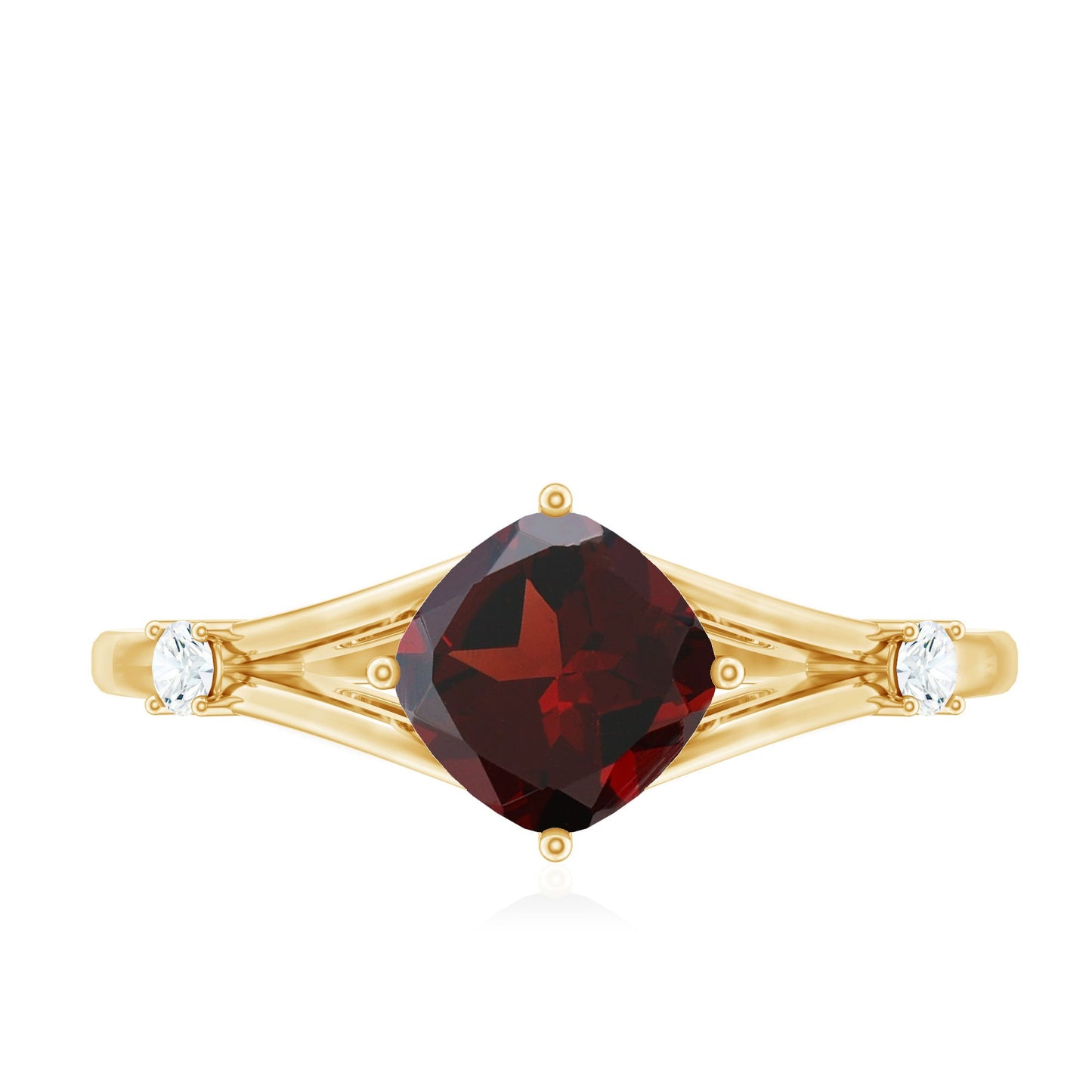 3.2 Carat Genuine Garnet Diamond Cushion Cut Engagement Ring with Split Shank