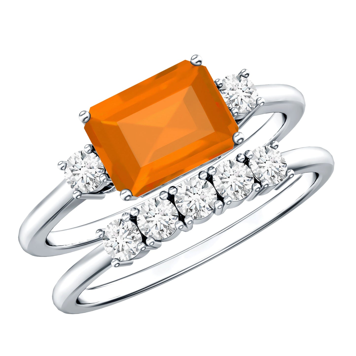 1 Carat Emerald Cut Fire Opal and Diamond Engagement Ring with Enhancer