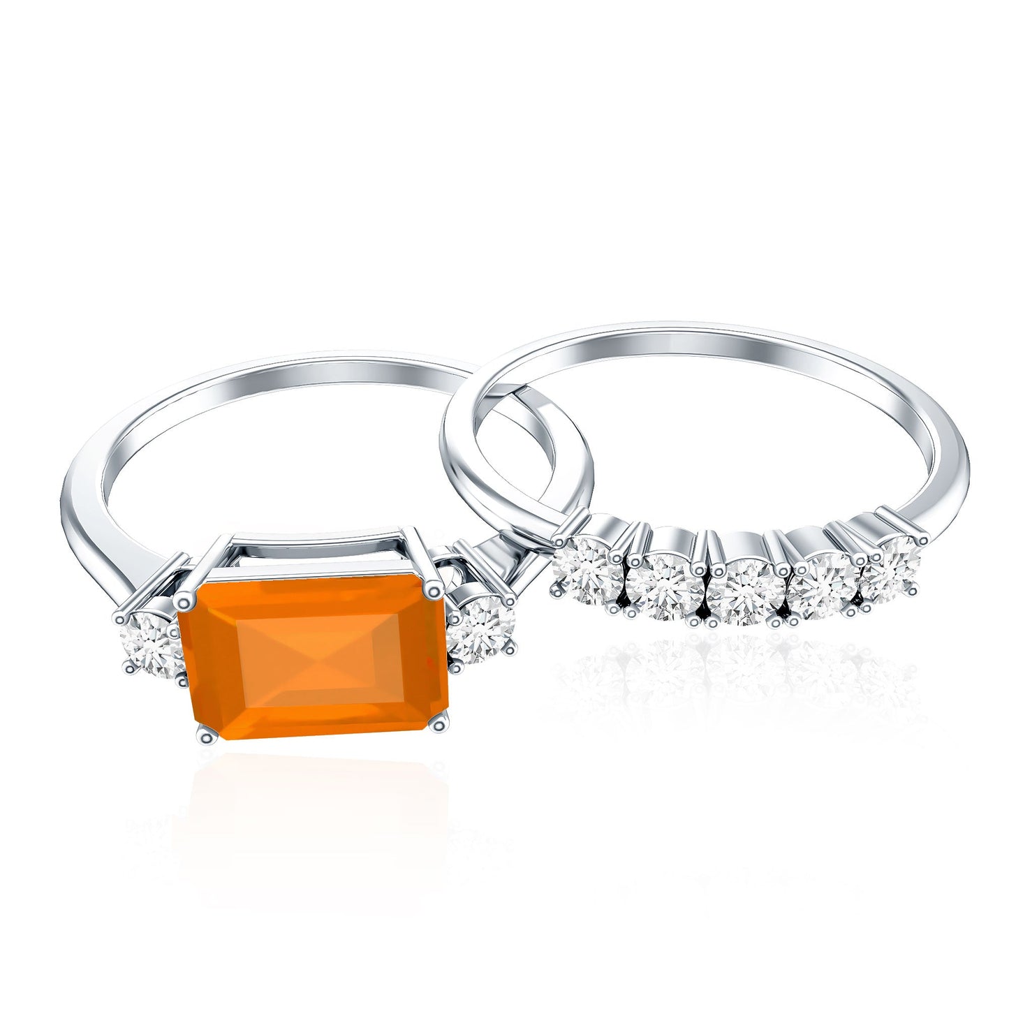 1 Carat Emerald Cut Fire Opal and Diamond Engagement Ring with Enhancer