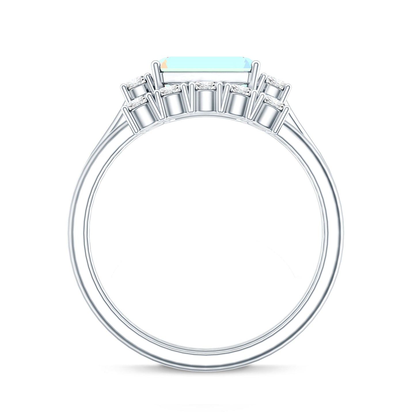 Natural Ethiopian Opal Diamond Emerald Cut Engagement Ring and Wedding Band Set