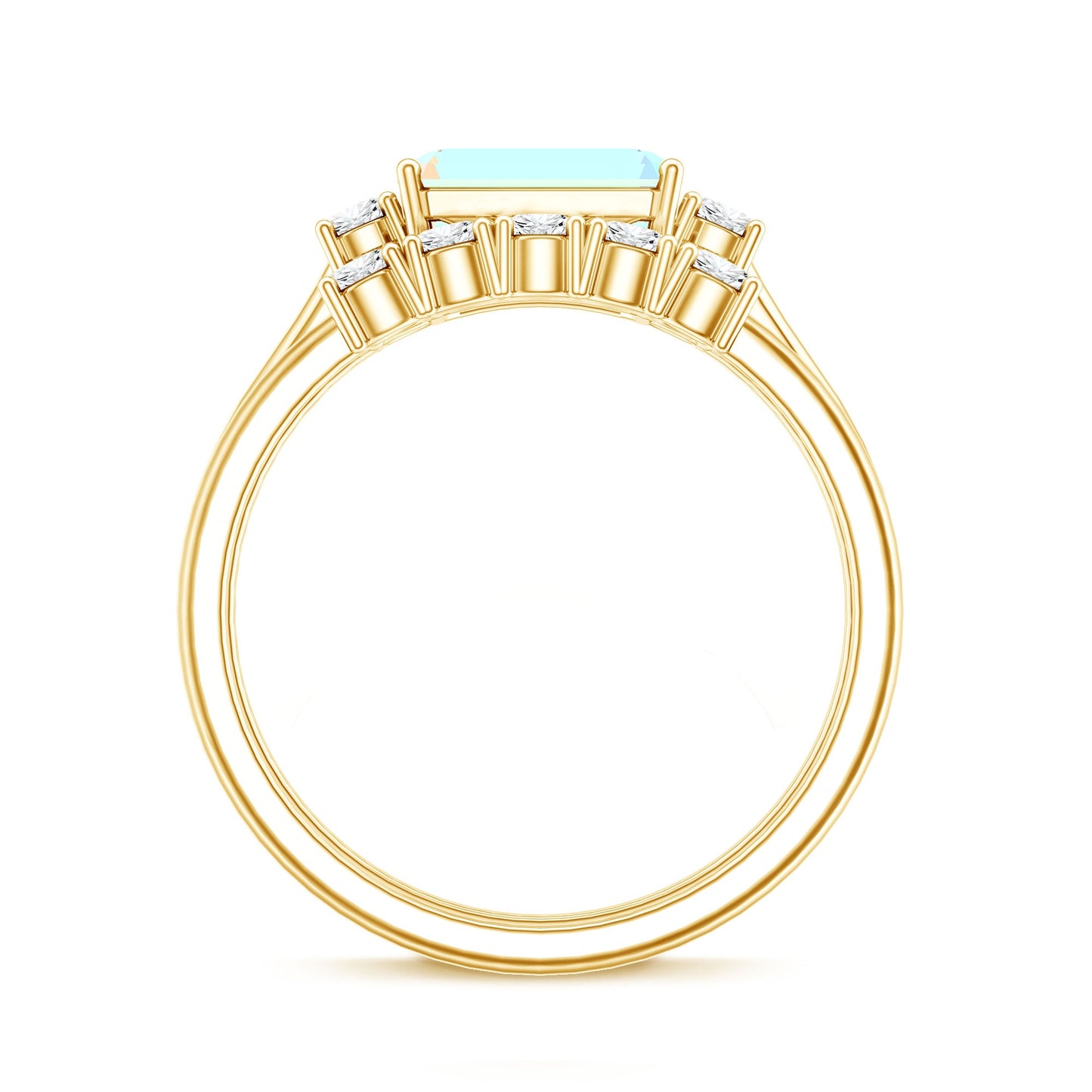 Natural Ethiopian Opal Diamond Emerald Cut Engagement Ring and Wedding Band Set