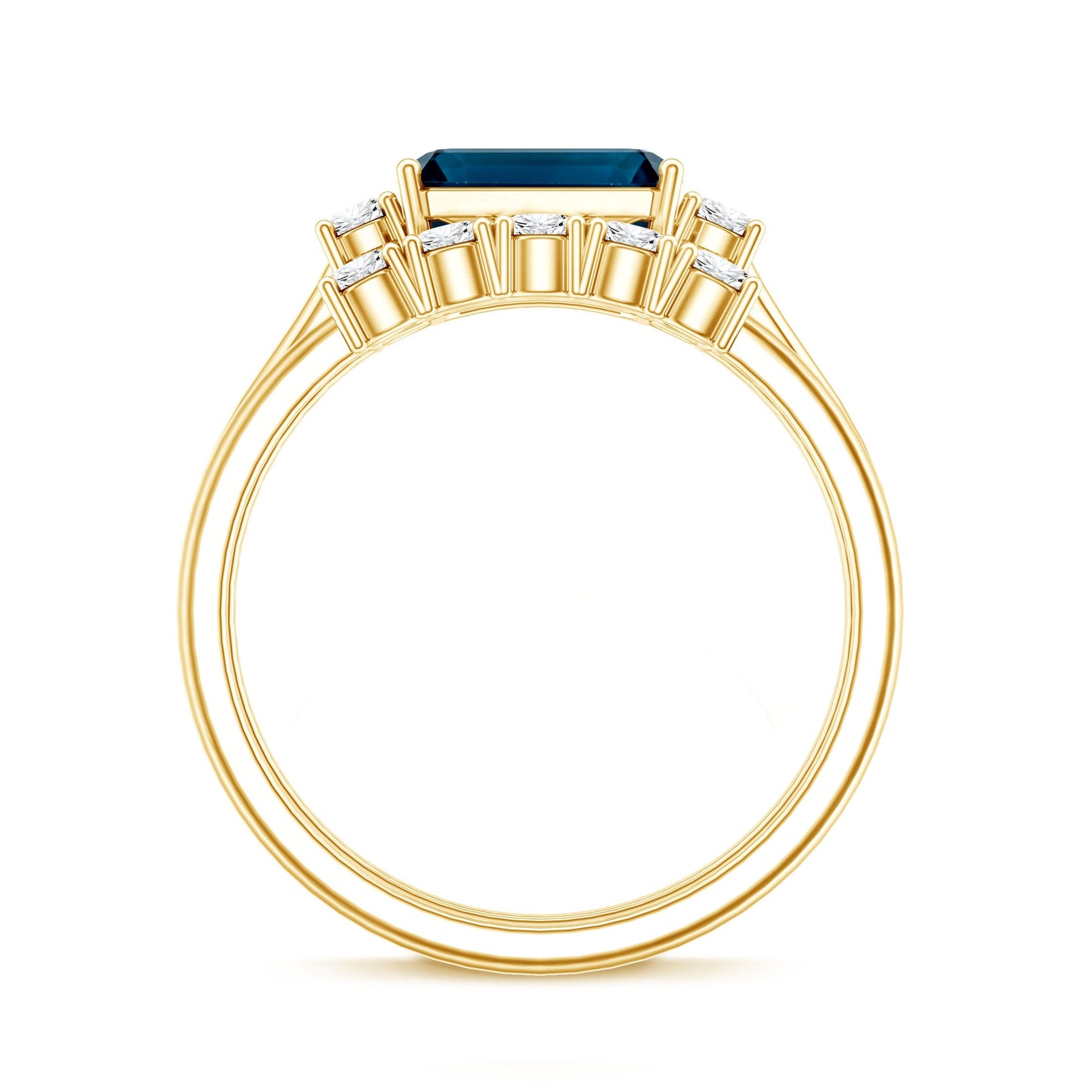 Genuine Emerald Cut London Blue Topaz Engagement Ring with Diamond Wedding Band