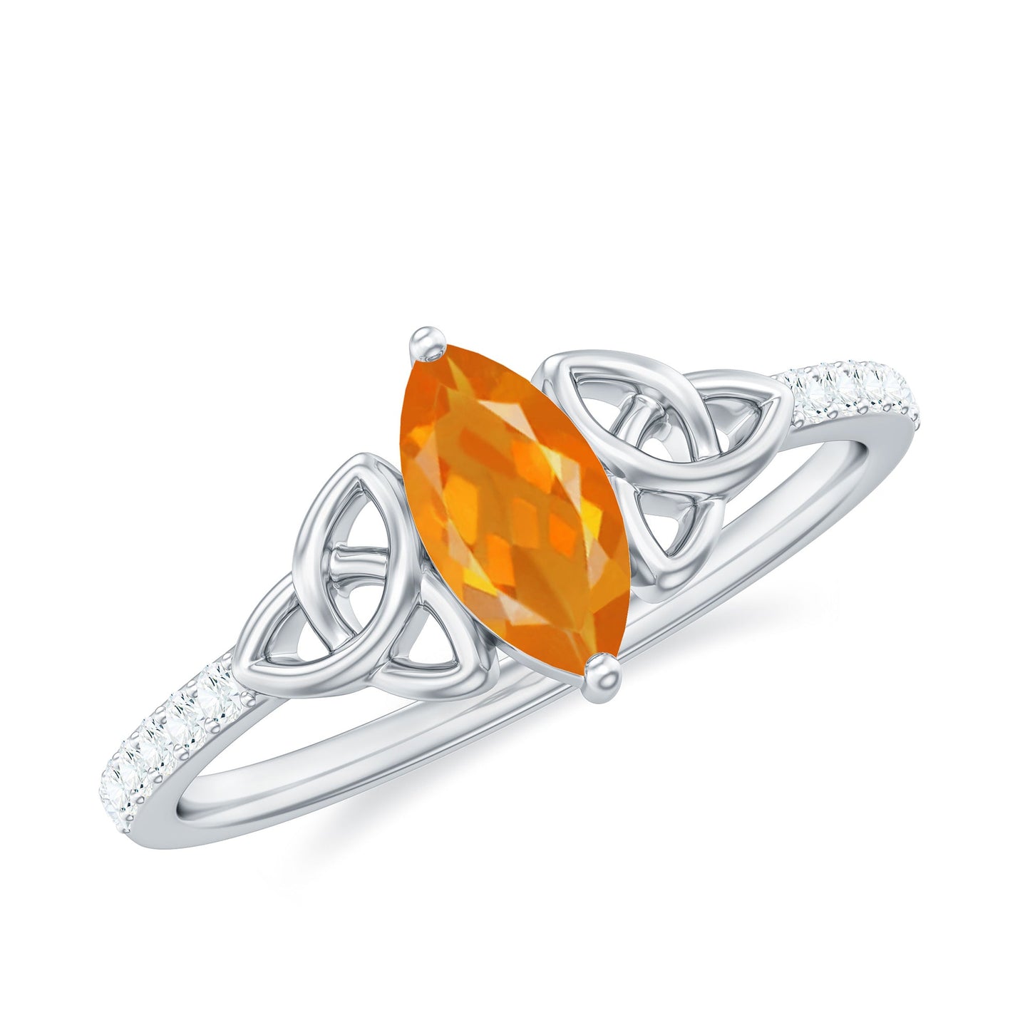 Marquise Cut Fire Opal Celtic Knot Engagement Ring with Diamond