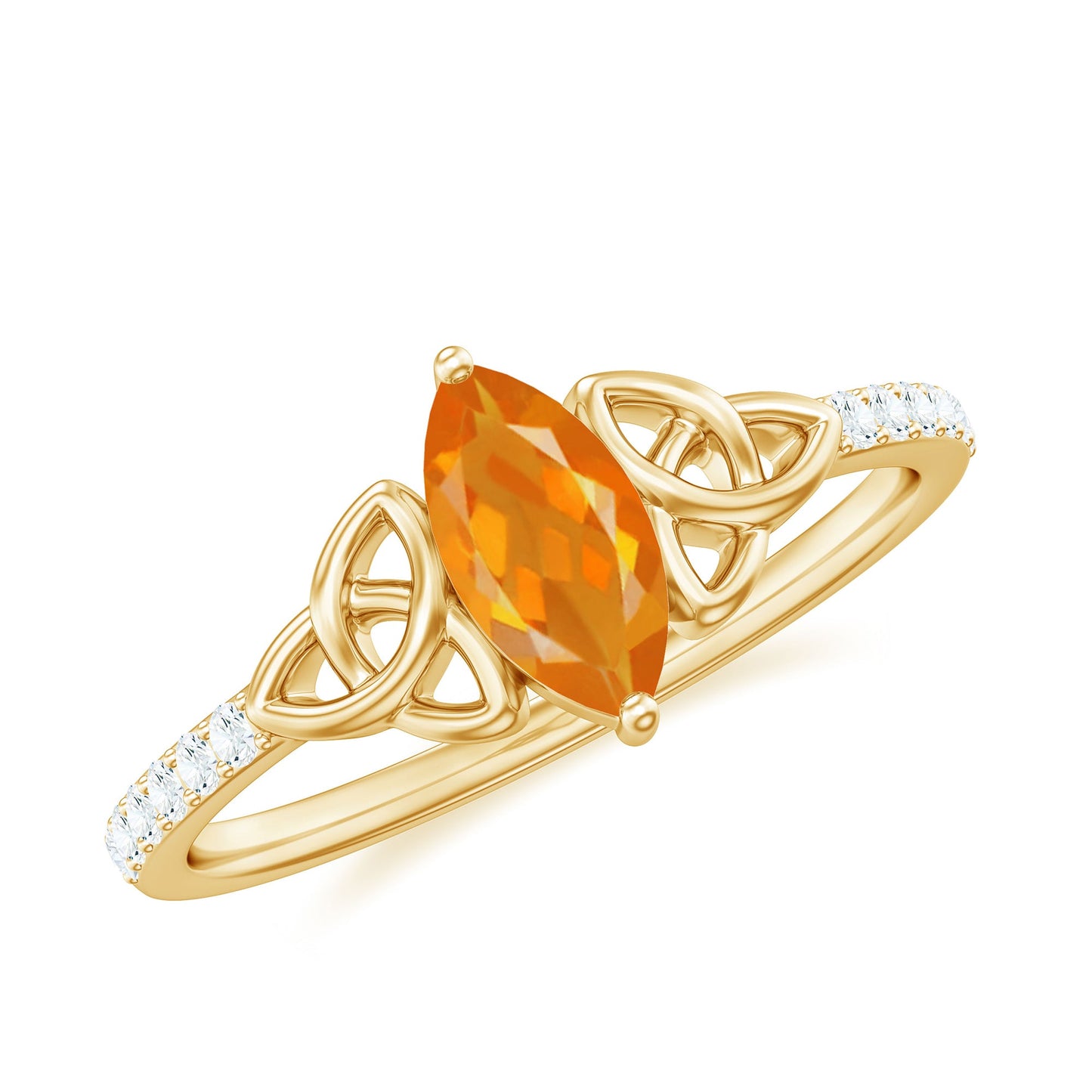 Marquise Cut Fire Opal Celtic Knot Engagement Ring with Diamond
