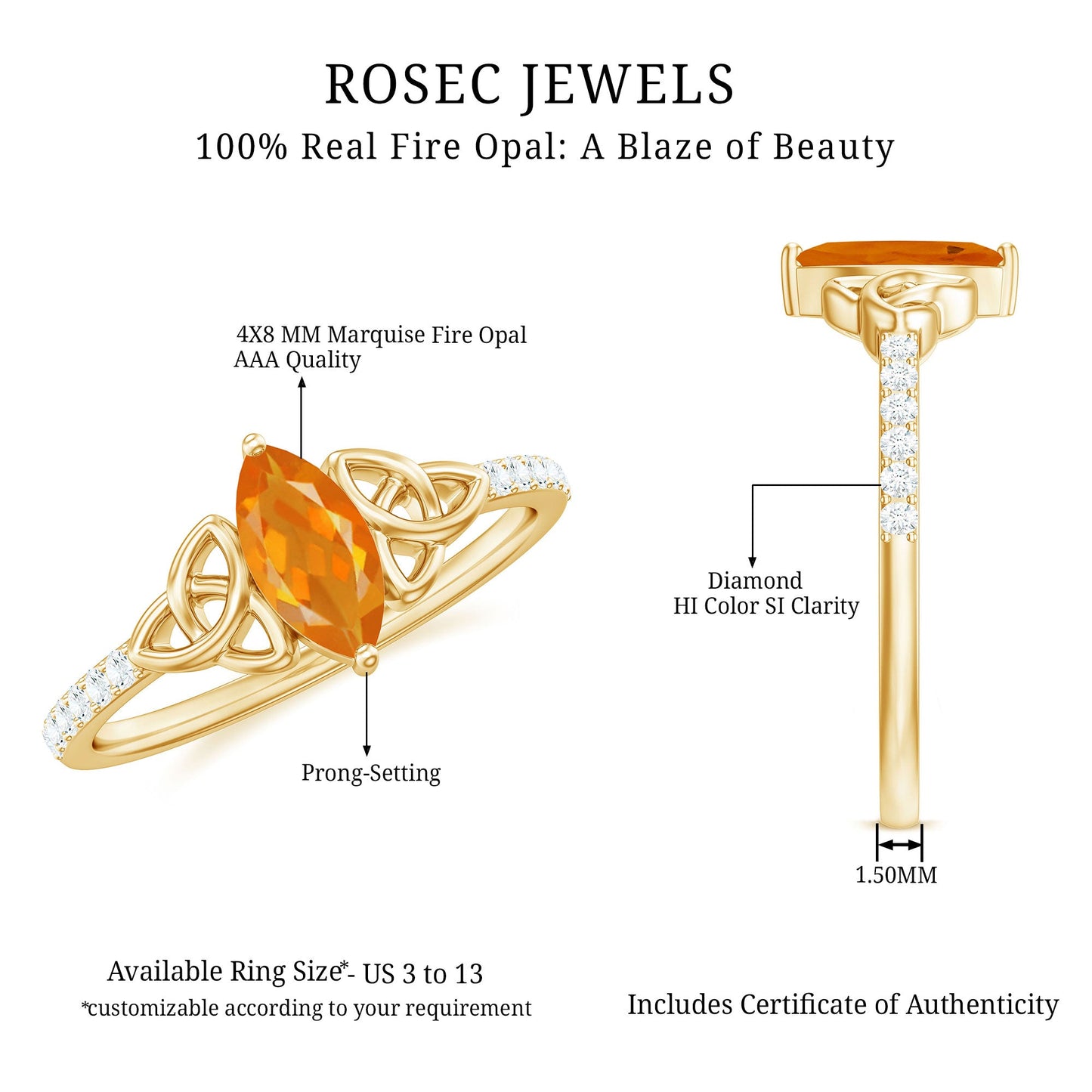 Marquise Cut Fire Opal Celtic Knot Engagement Ring with Diamond