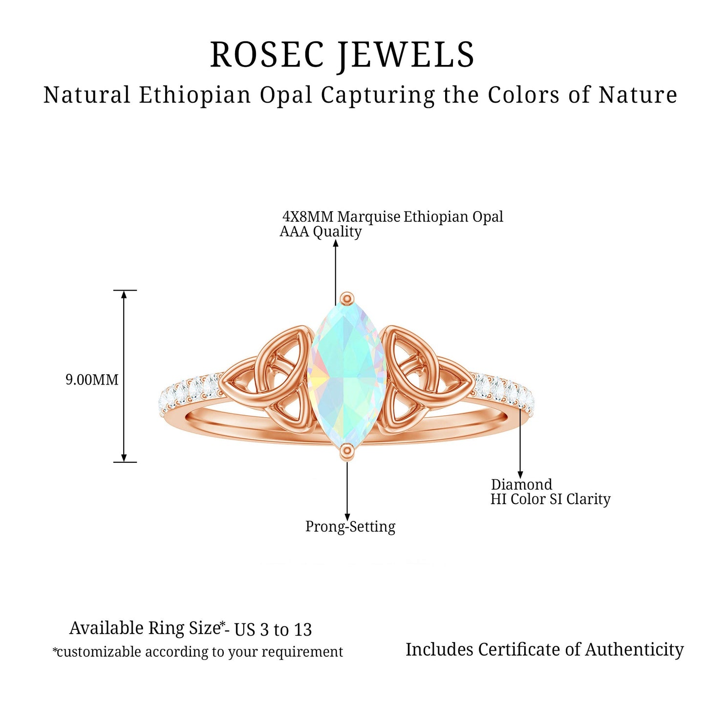 Natural Ethiopian Opal Diamond Engagement Ring with Celtic Knot