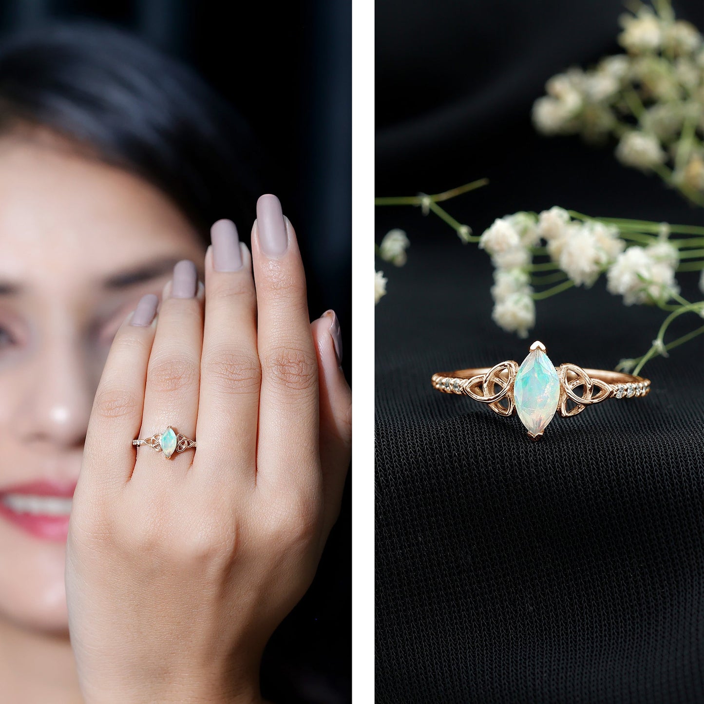 Natural Ethiopian Opal Diamond Engagement Ring with Celtic Knot