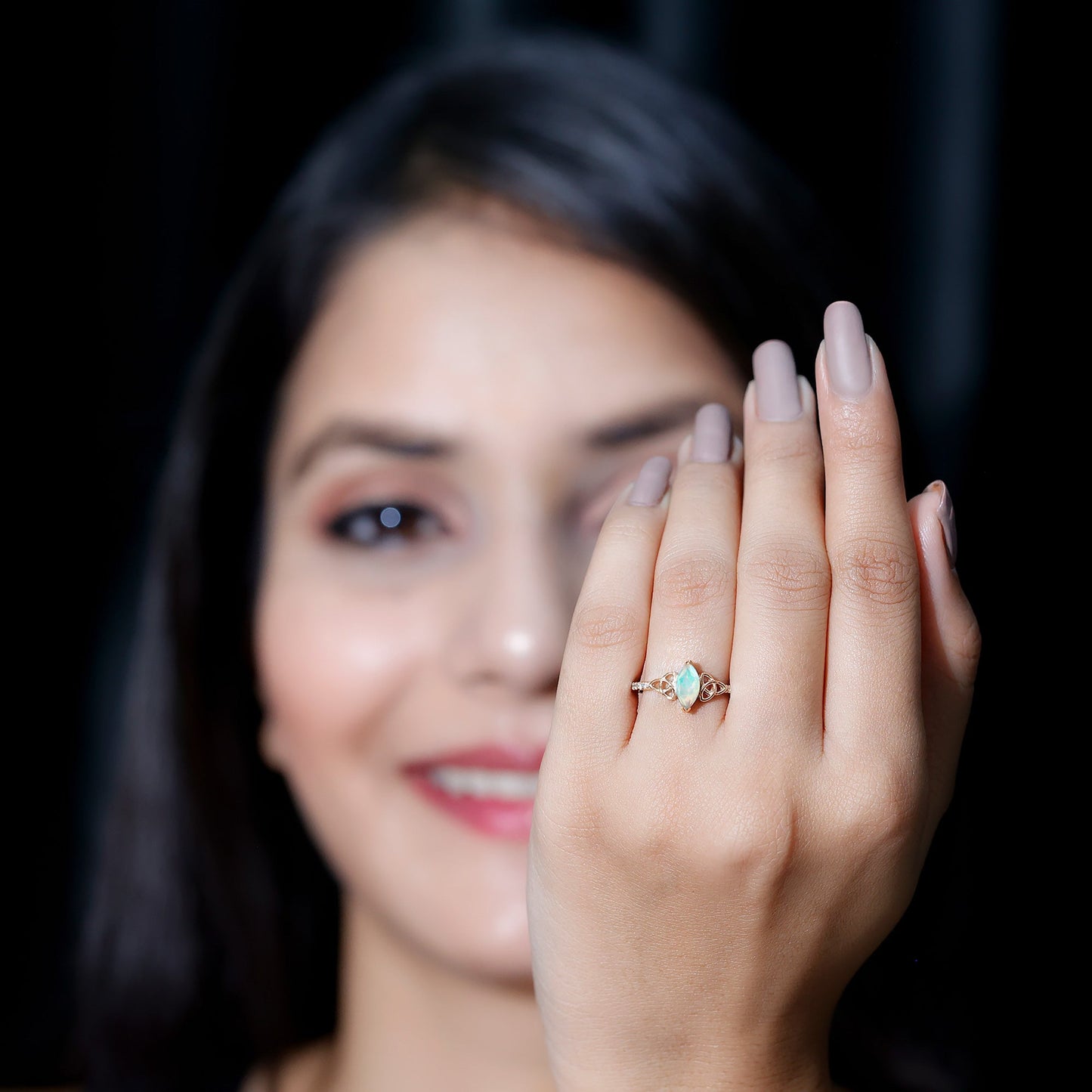 Natural Ethiopian Opal Diamond Engagement Ring with Celtic Knot