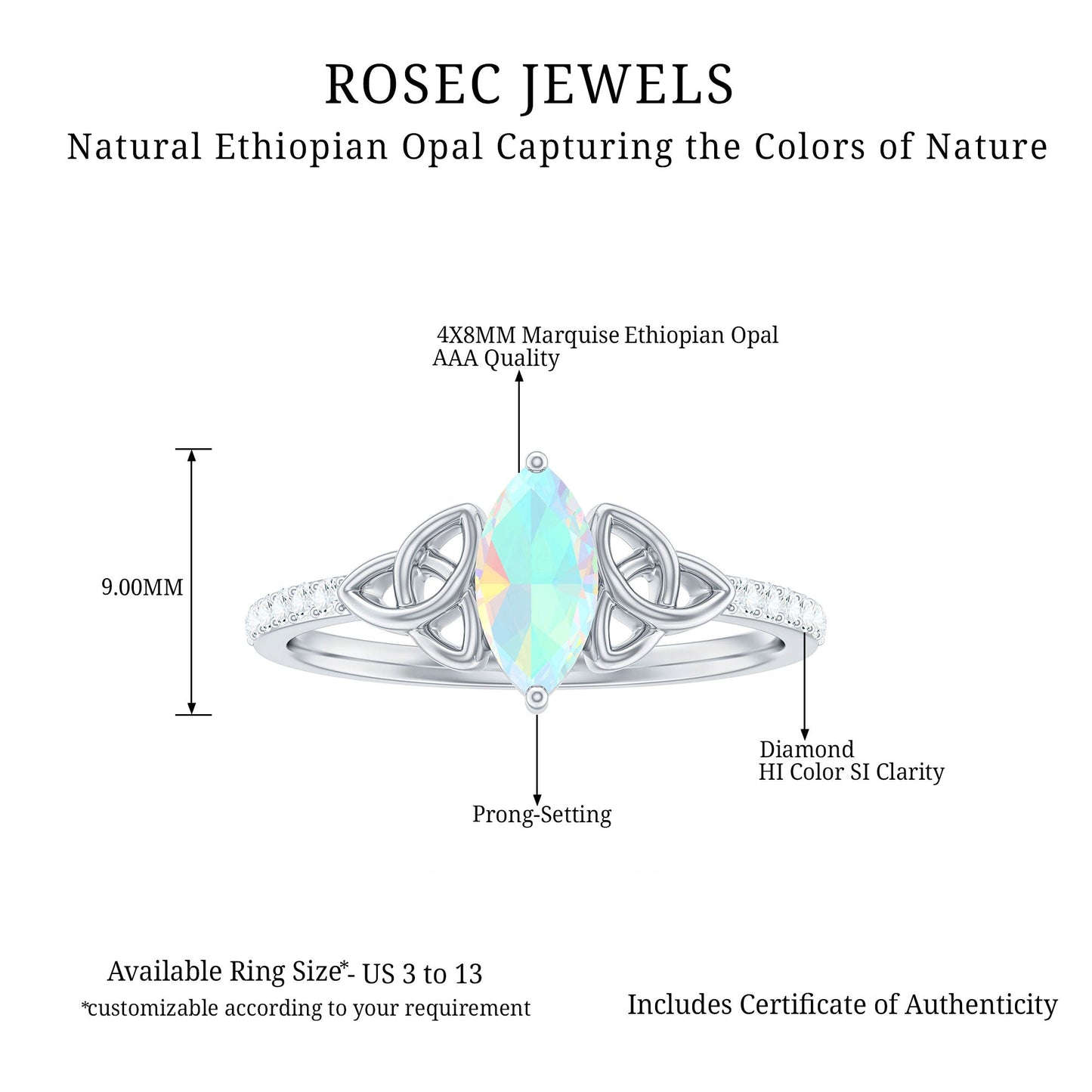 Natural Ethiopian Opal Diamond Engagement Ring with Celtic Knot
